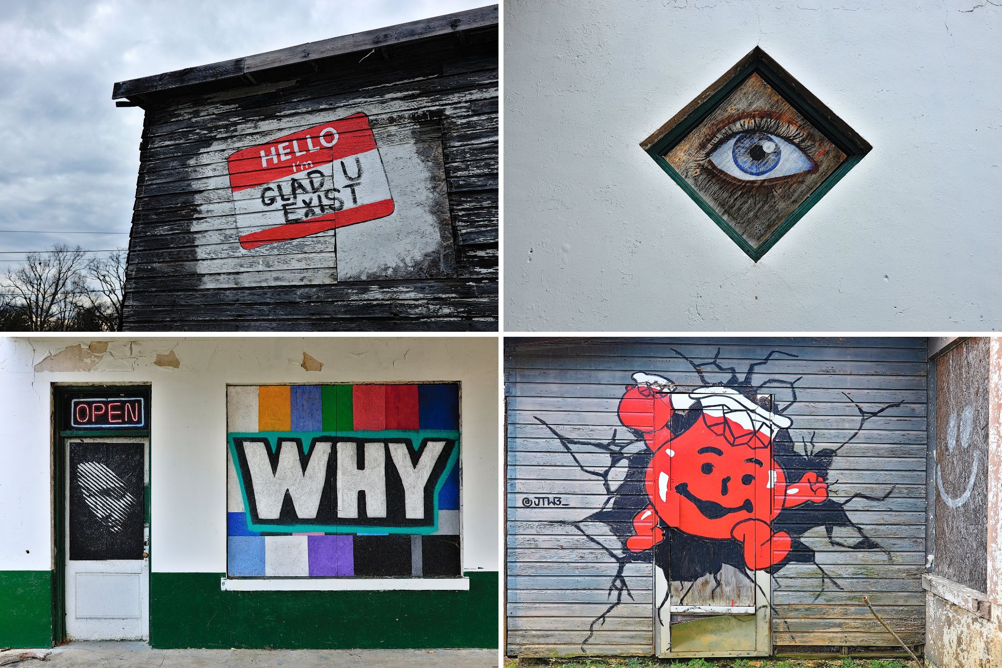 Collage of four pieces of public artwork in Albemarle