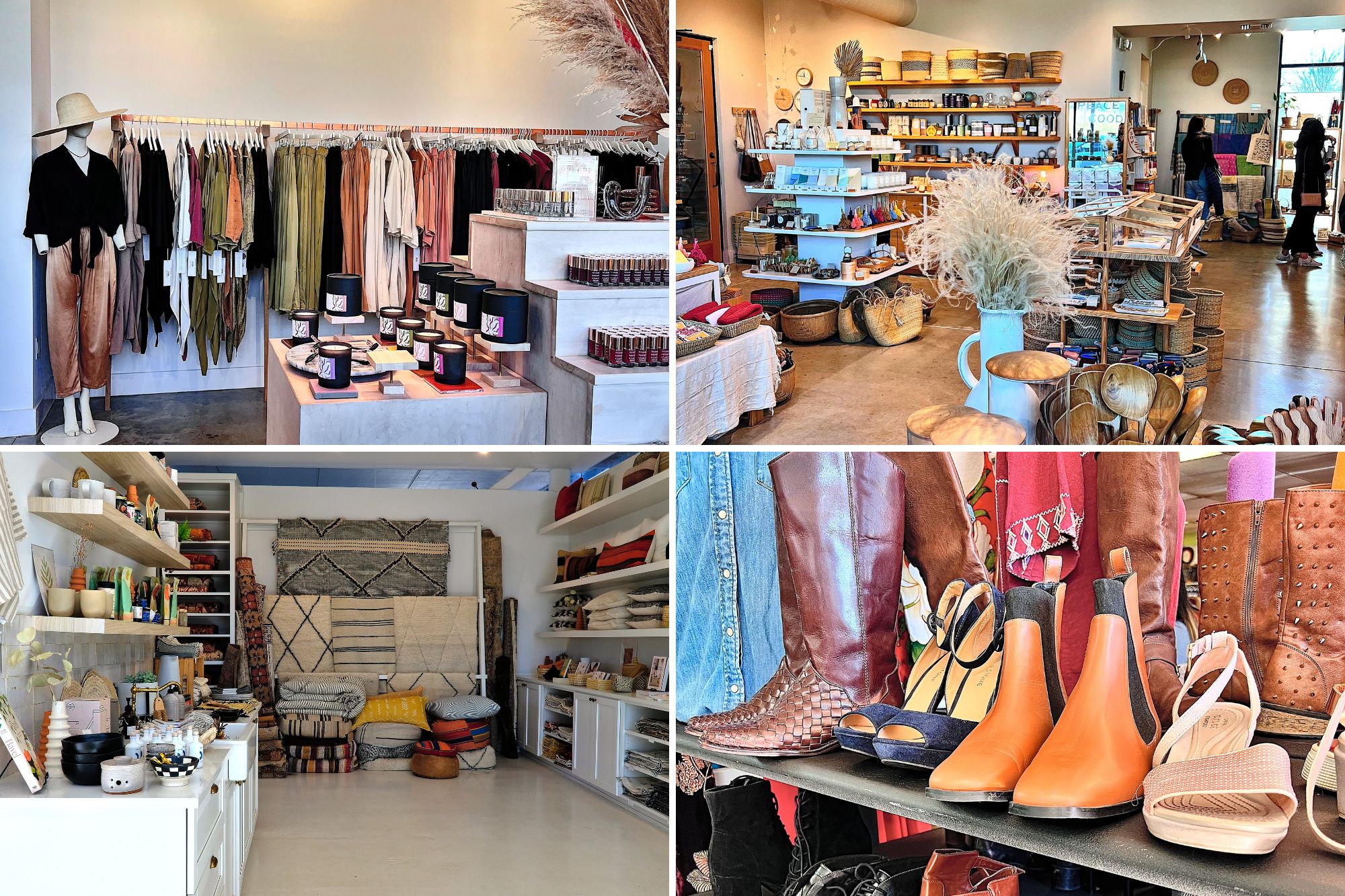 Collage of four shops in East Austin:Miranda Bennett Studio | take heart | Treasure City Thrift | Apartment F