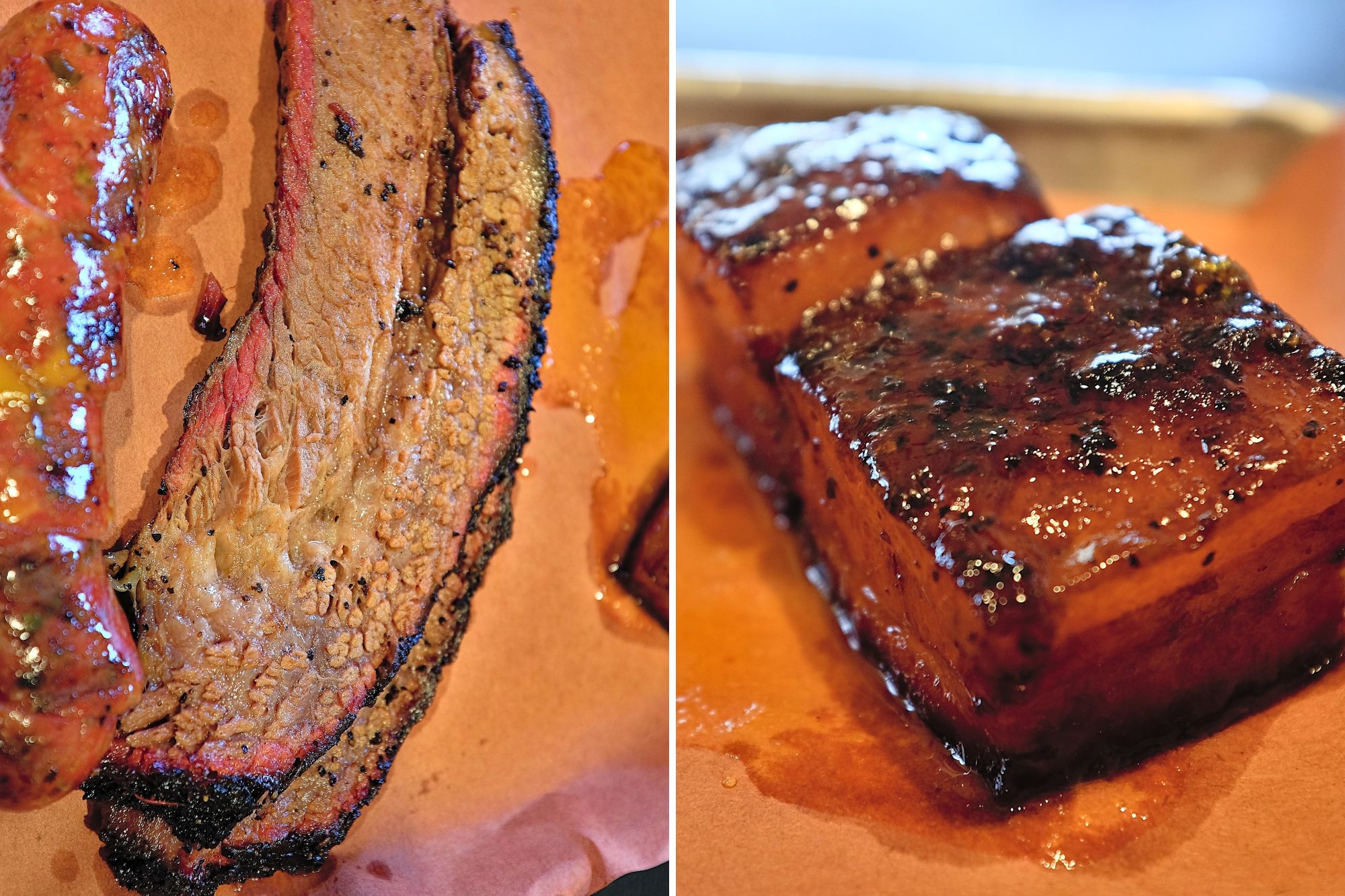 Interstellar BBQ's brisket and Peach Tea Glazed Pork Belly