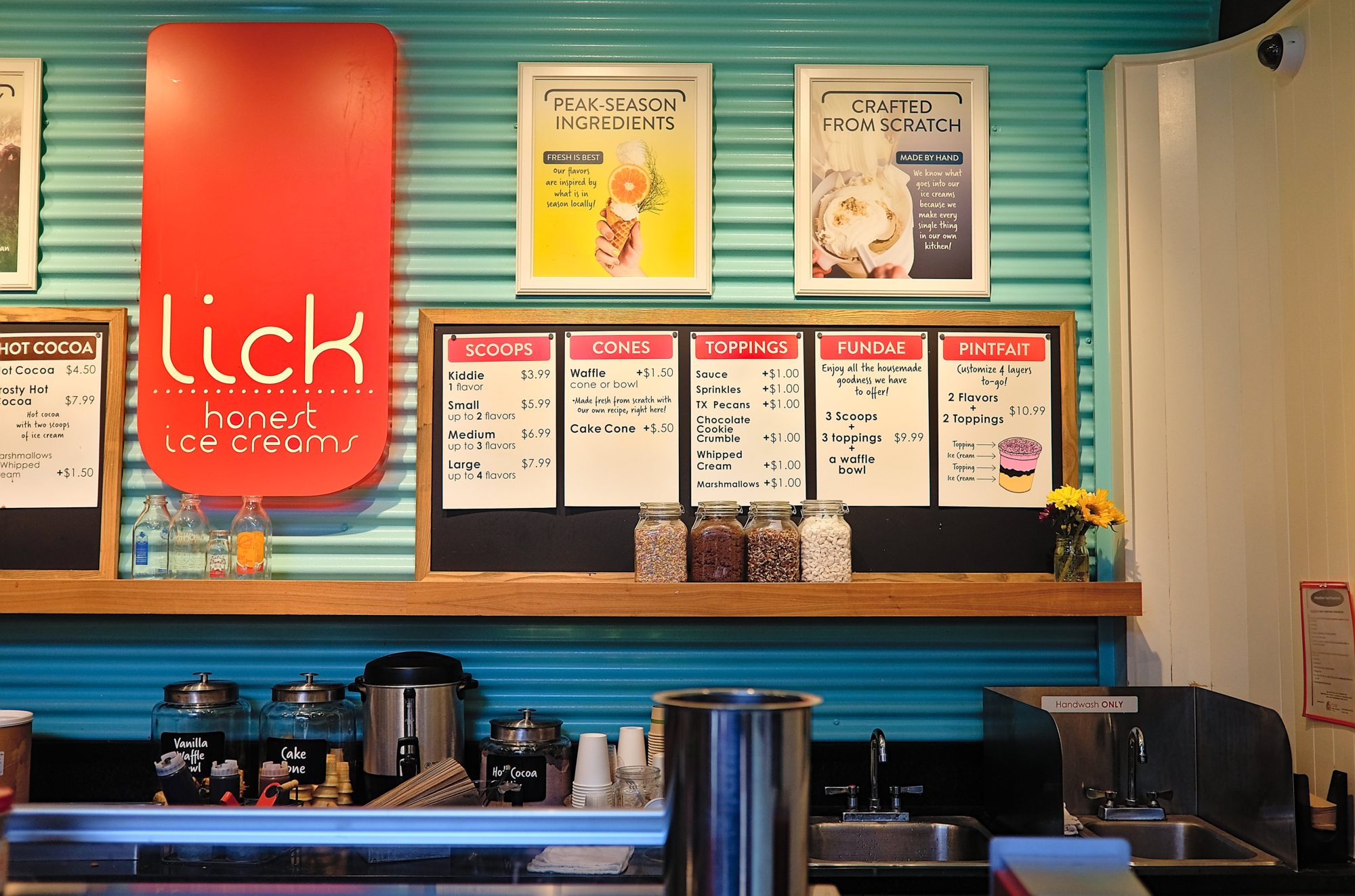 Ice cream counter at Lick Honest Ice Creams