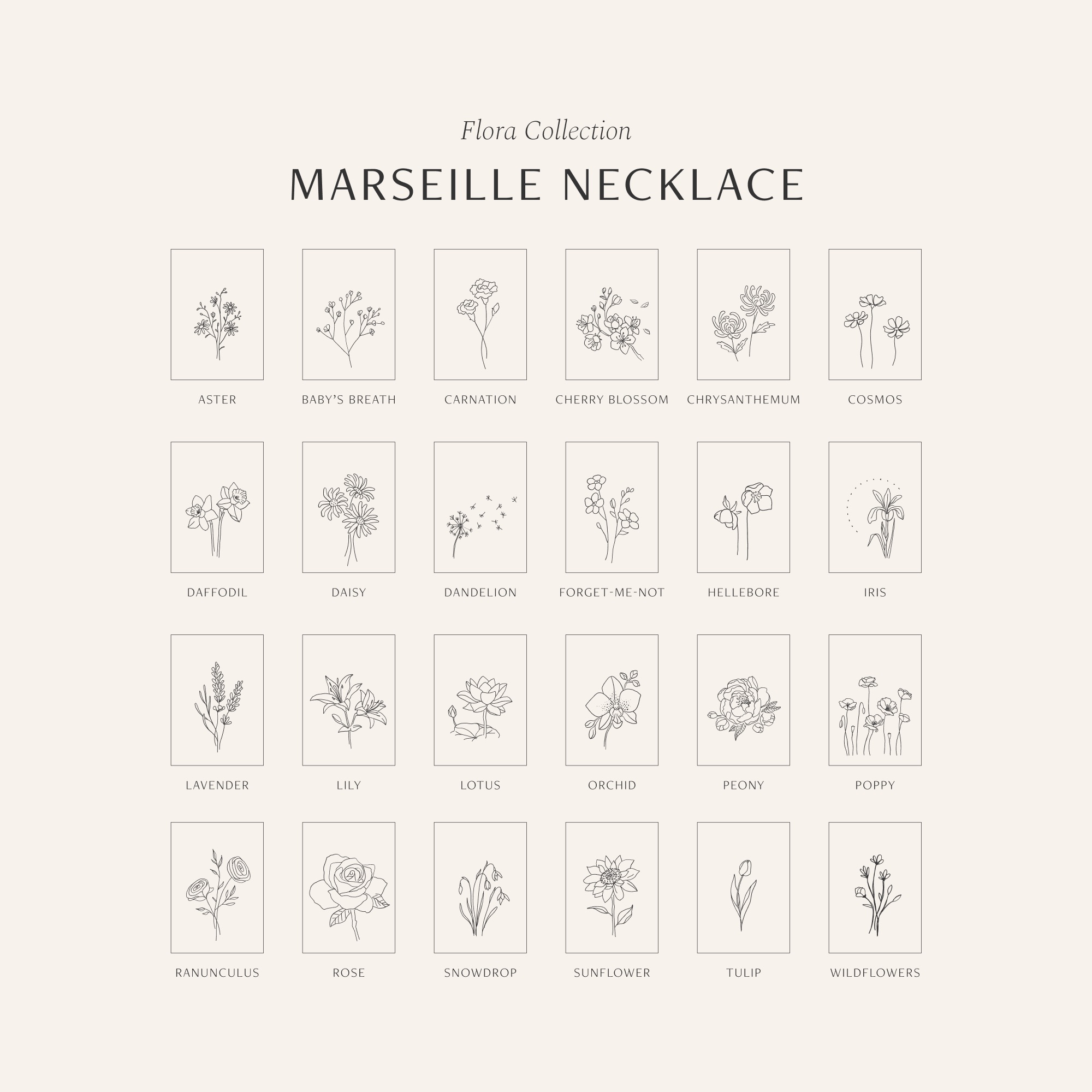 Chart of Marseille Necklace options from GLDN