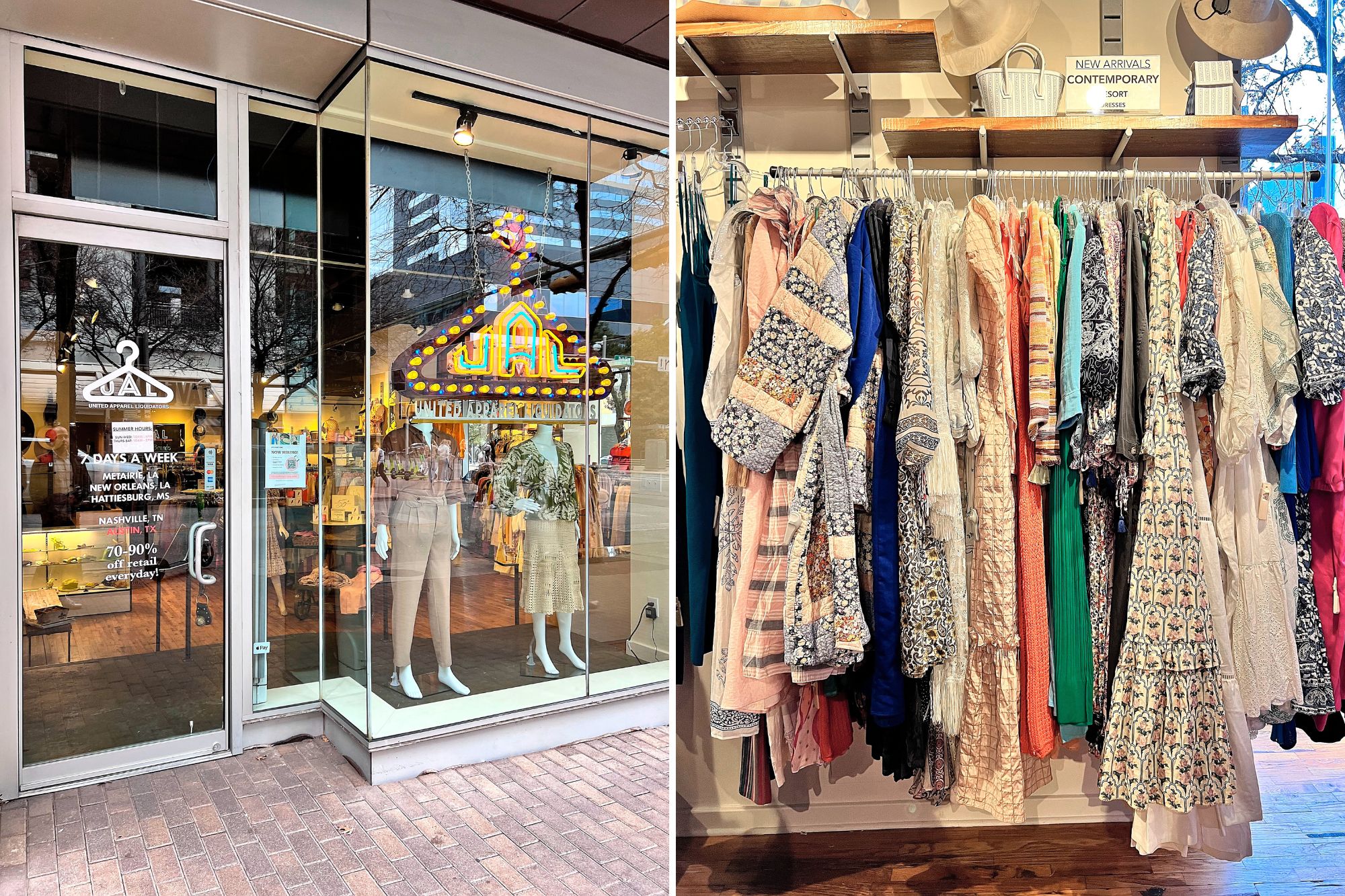 Doorway and a rack of clothing at UAL in Austin