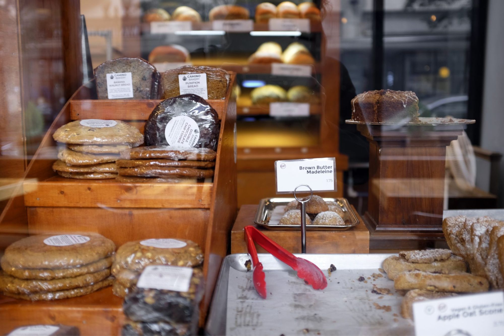 A pastry case at Camino Bakery