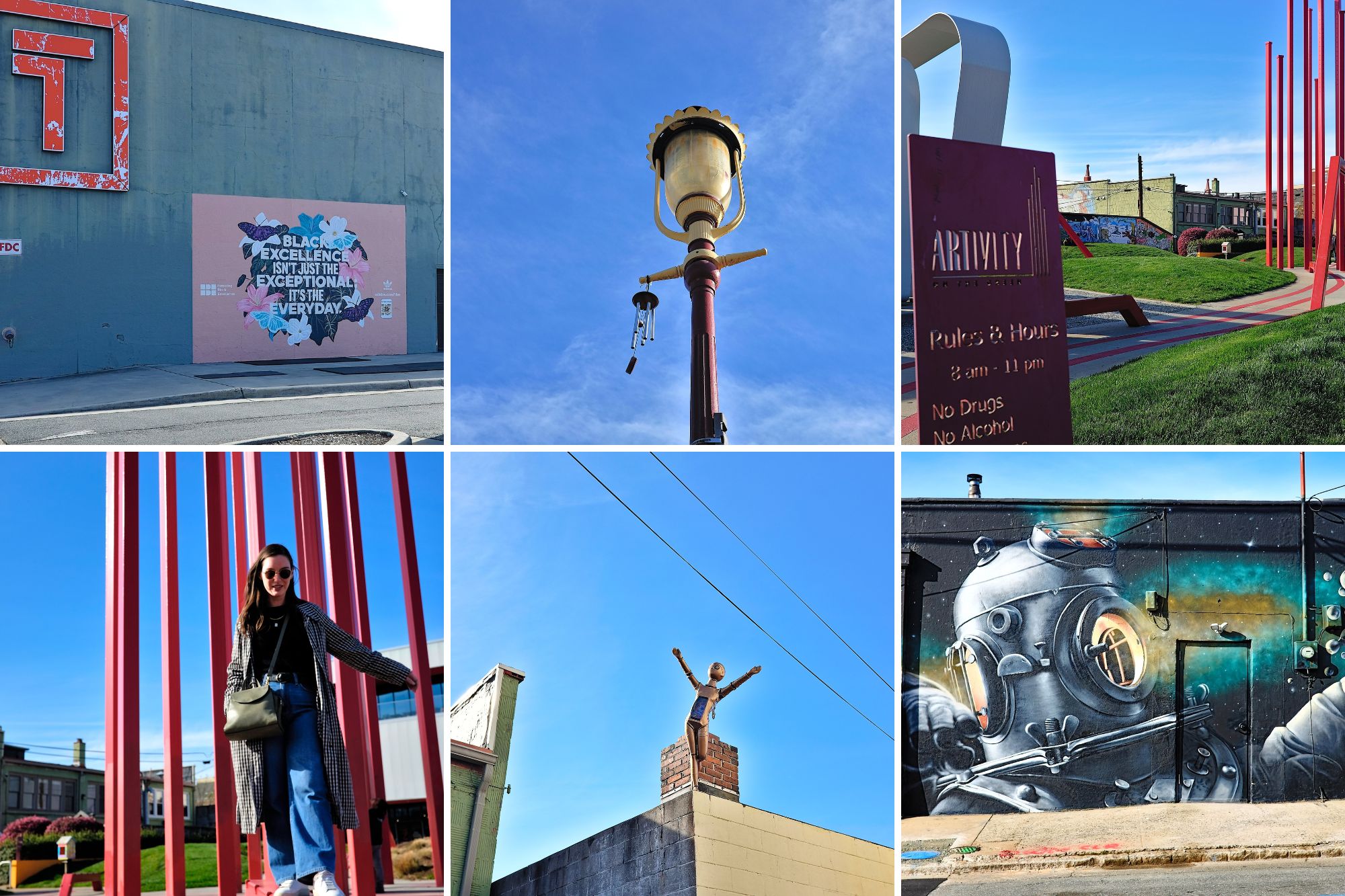 Collage of public art in Winston-Salem