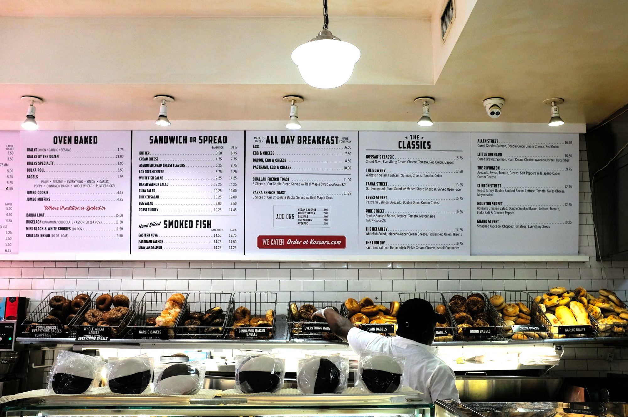 The menu at bagels and bialys at Kossar's Bagels & Bialys