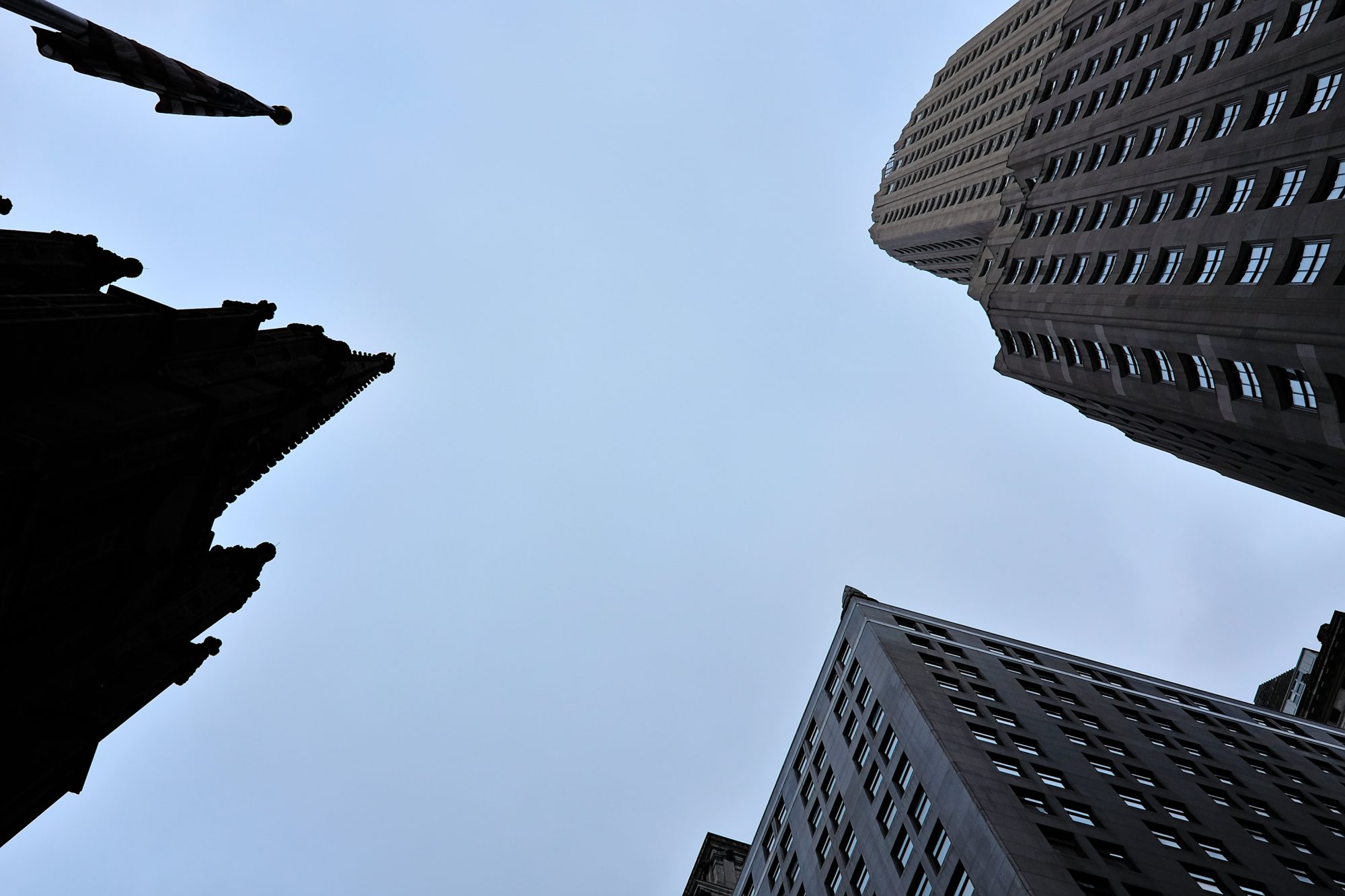 View of NYC buildings from the ground