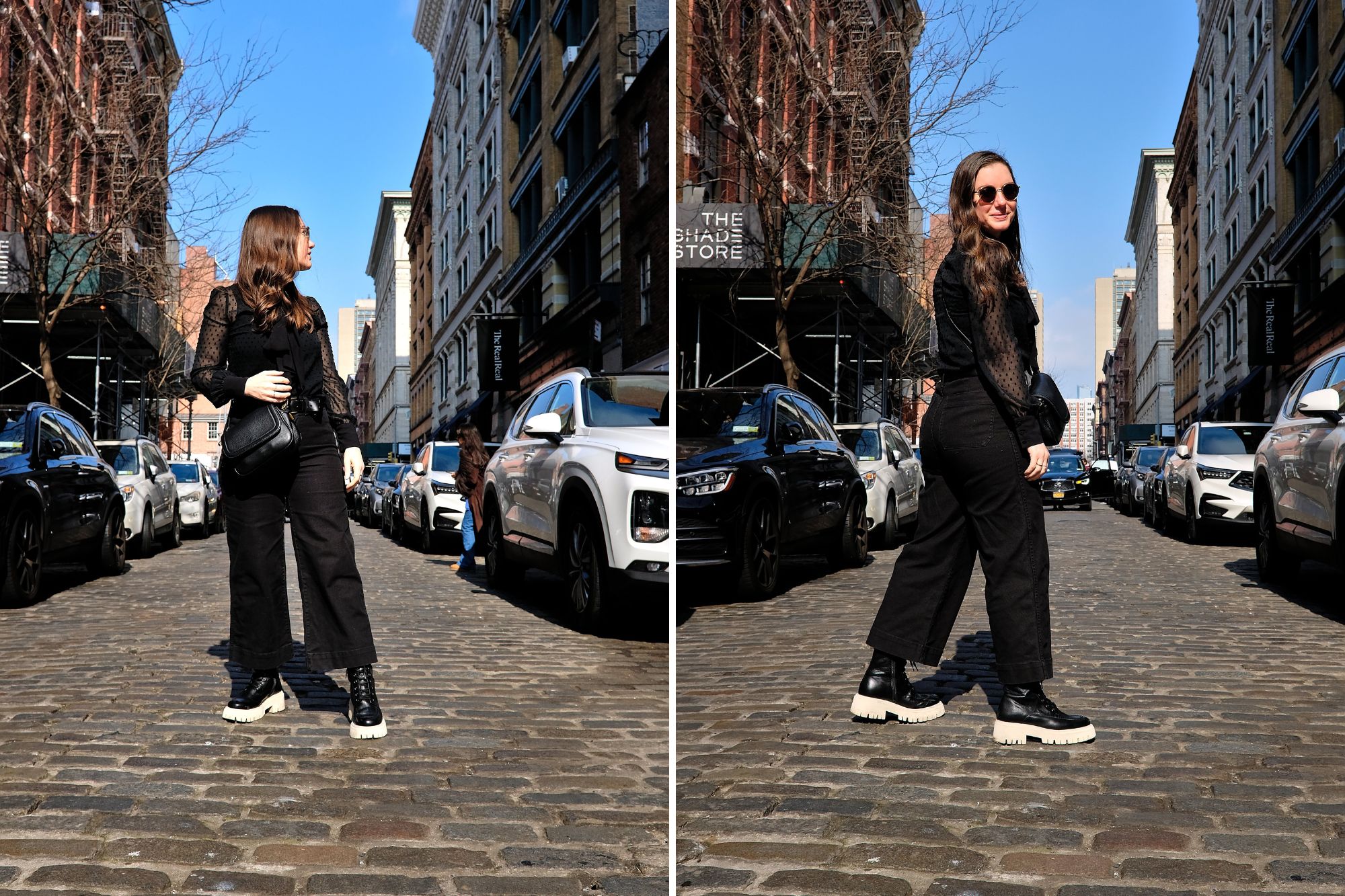 Alyssa takes two photos in an all-black outfit in NYC