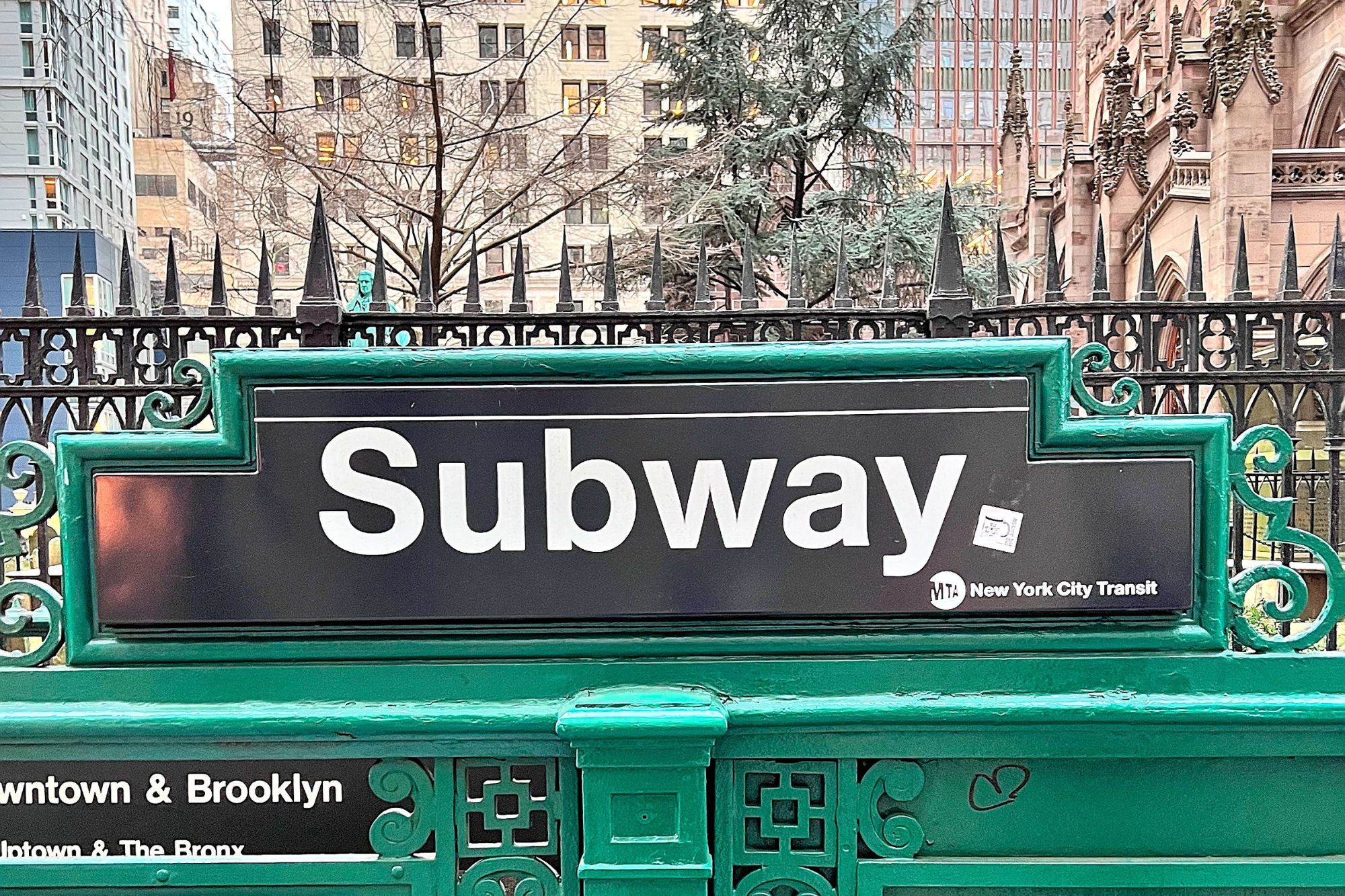 An entrance to a Subway station in Lower Manhattan