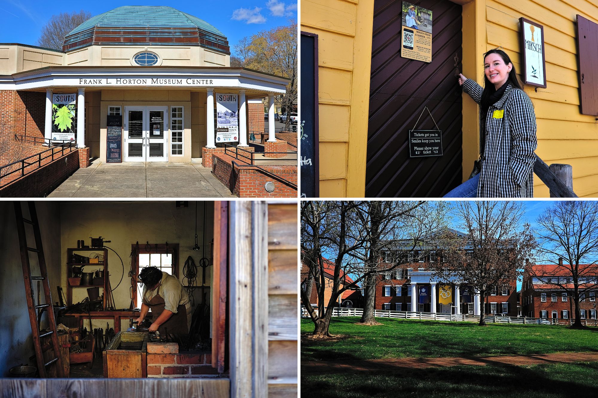 Collage of various exhibits at Old Salem