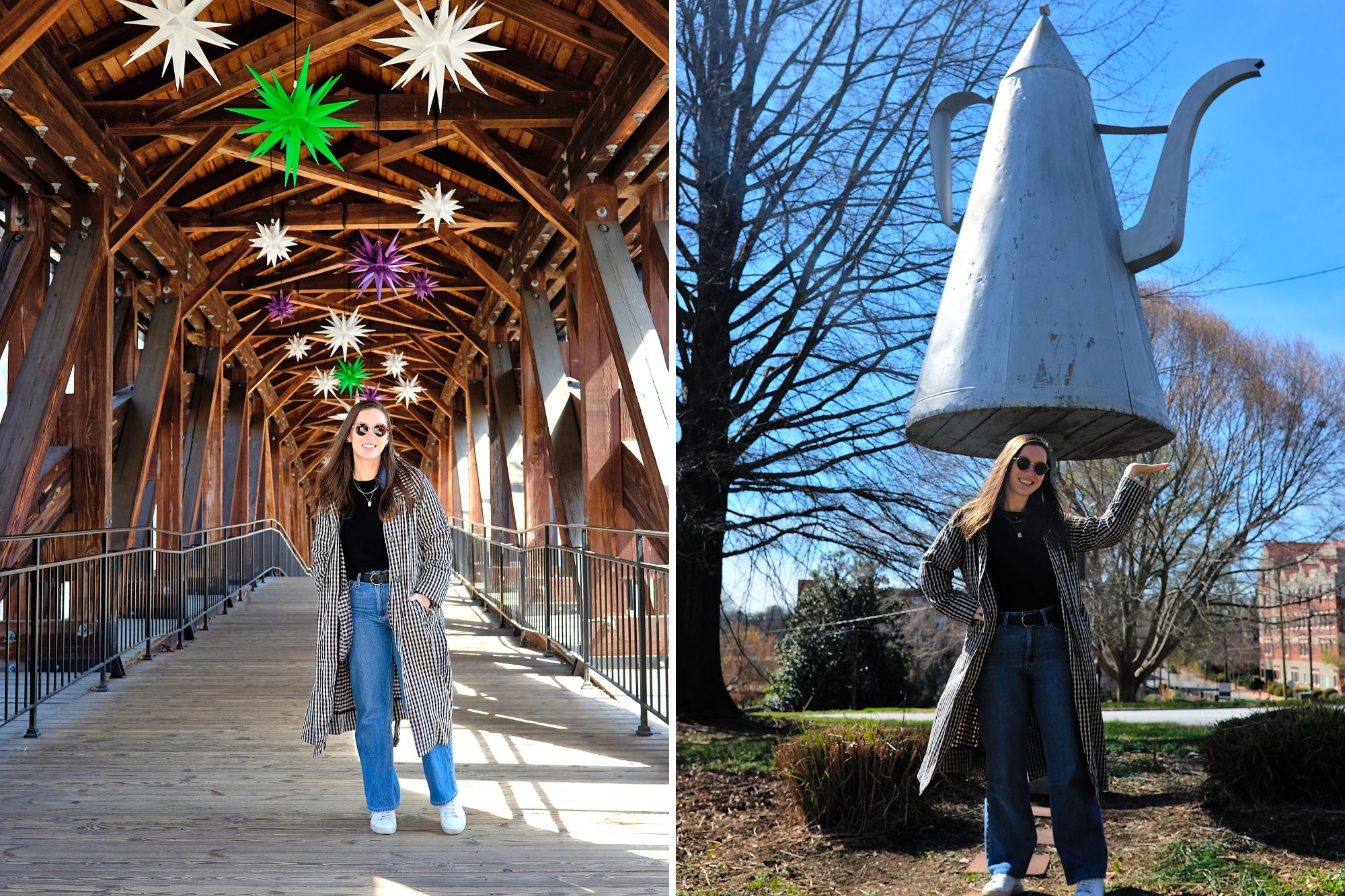 Alyssa at two popular photo spots at Old Salem