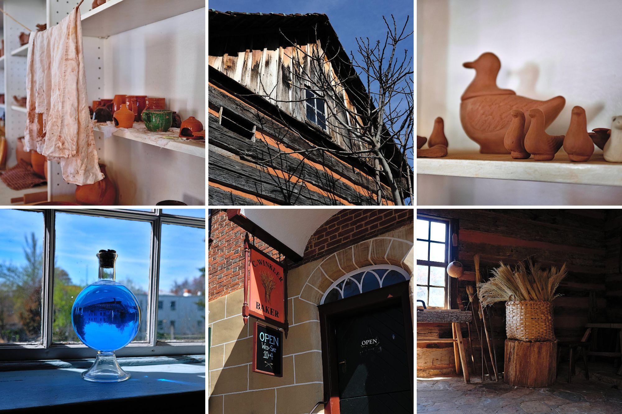 A collage of little vignettes at Old Salem