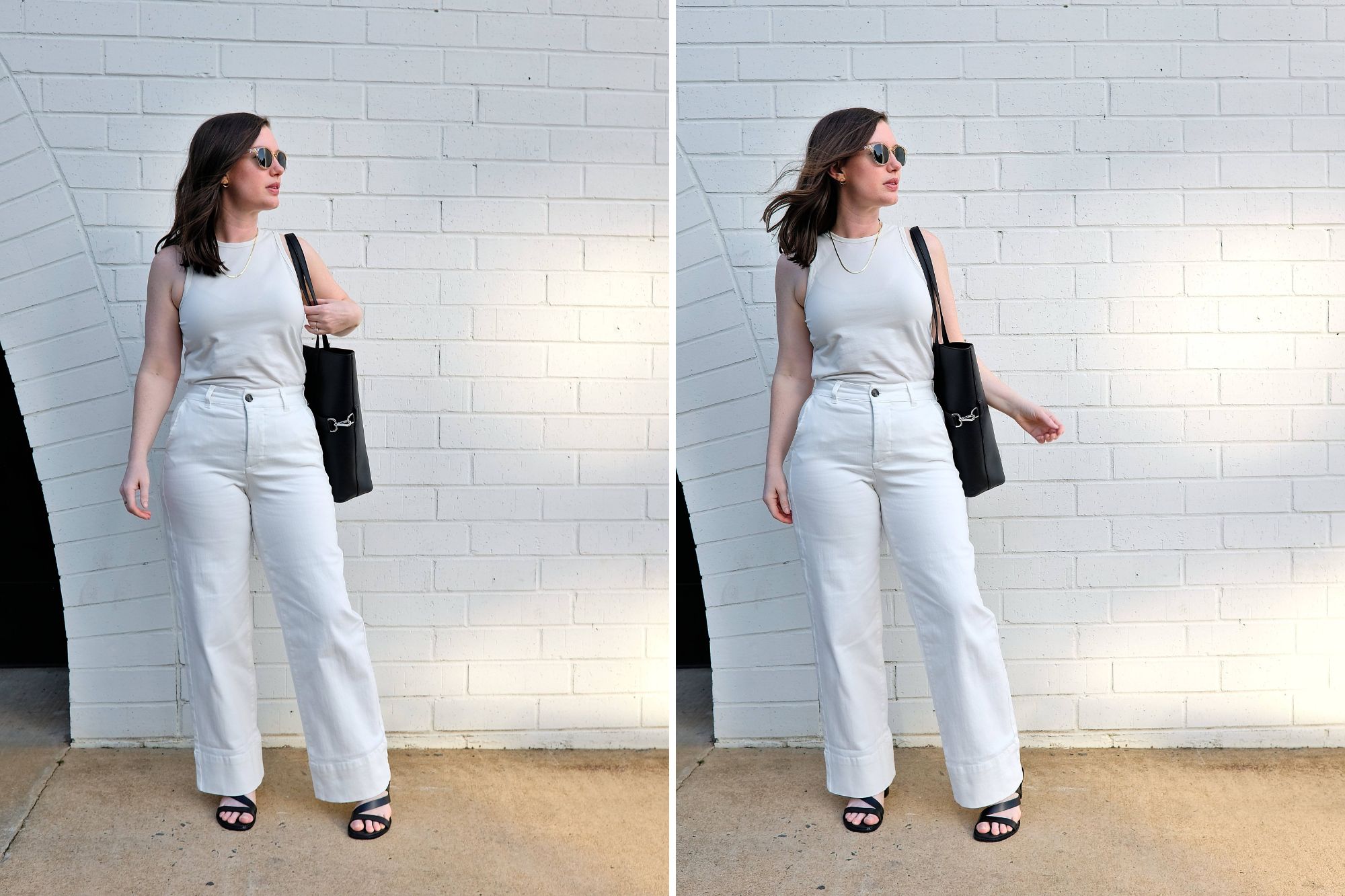Alyssa wears the Carol High Rise Jeans in two photos