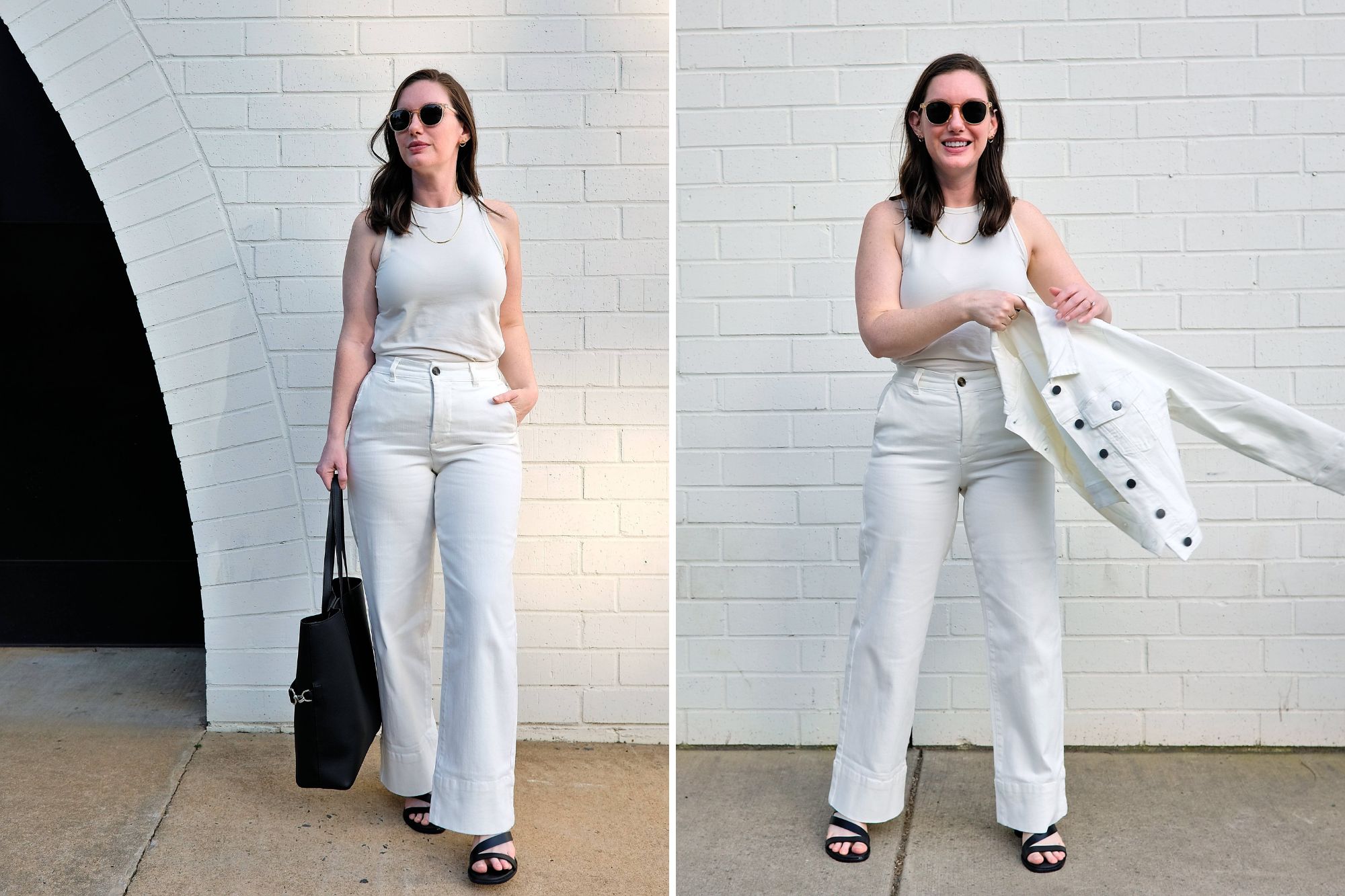 Alyssa wears white denim from Universal Standard