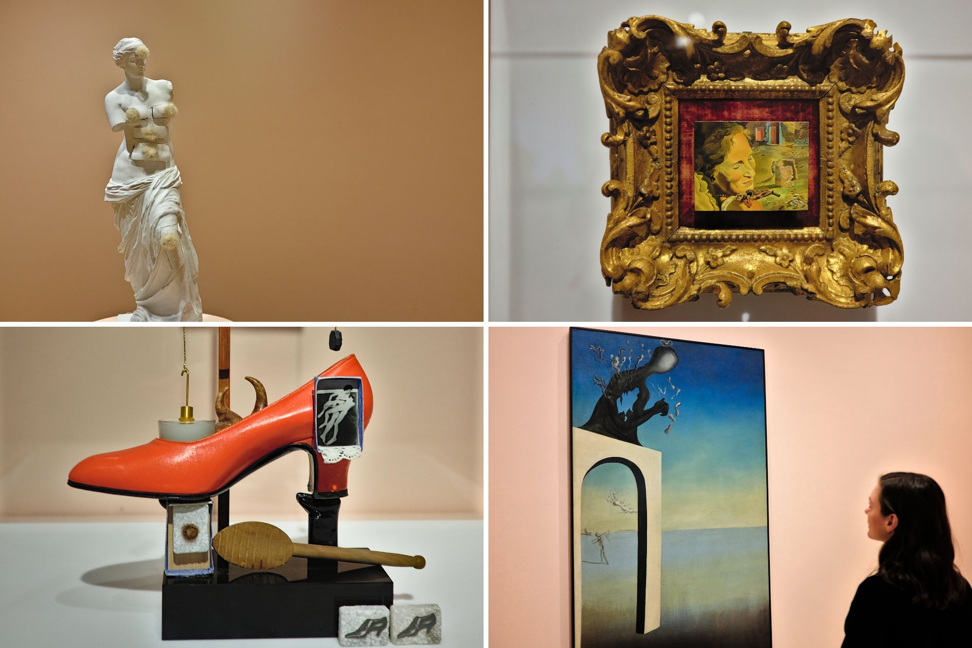 A collage of four images from the exhibit Salvador Dalí: The Image Disappears