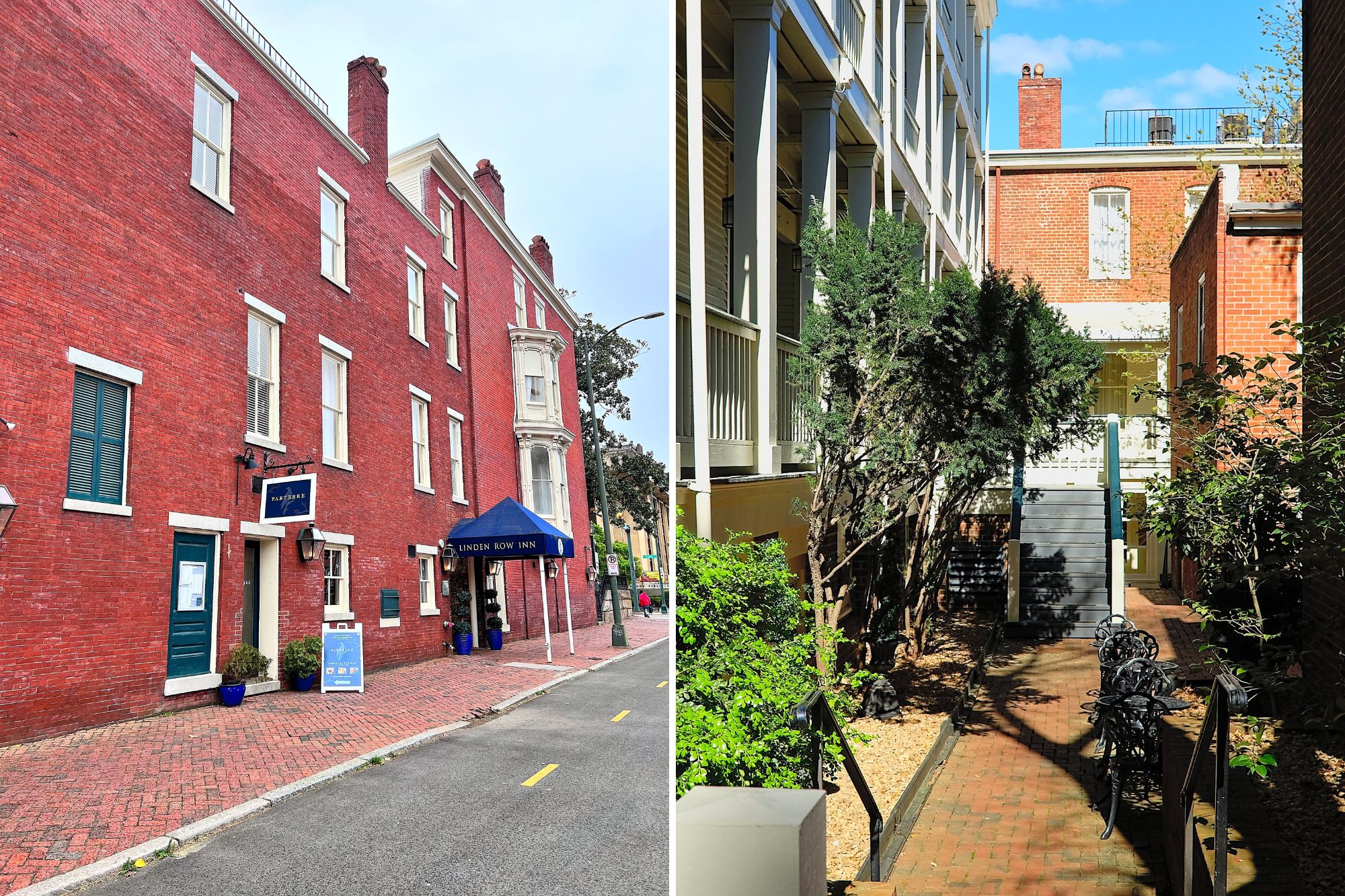 Entrance to Linden Row Inn and the interior courtyard