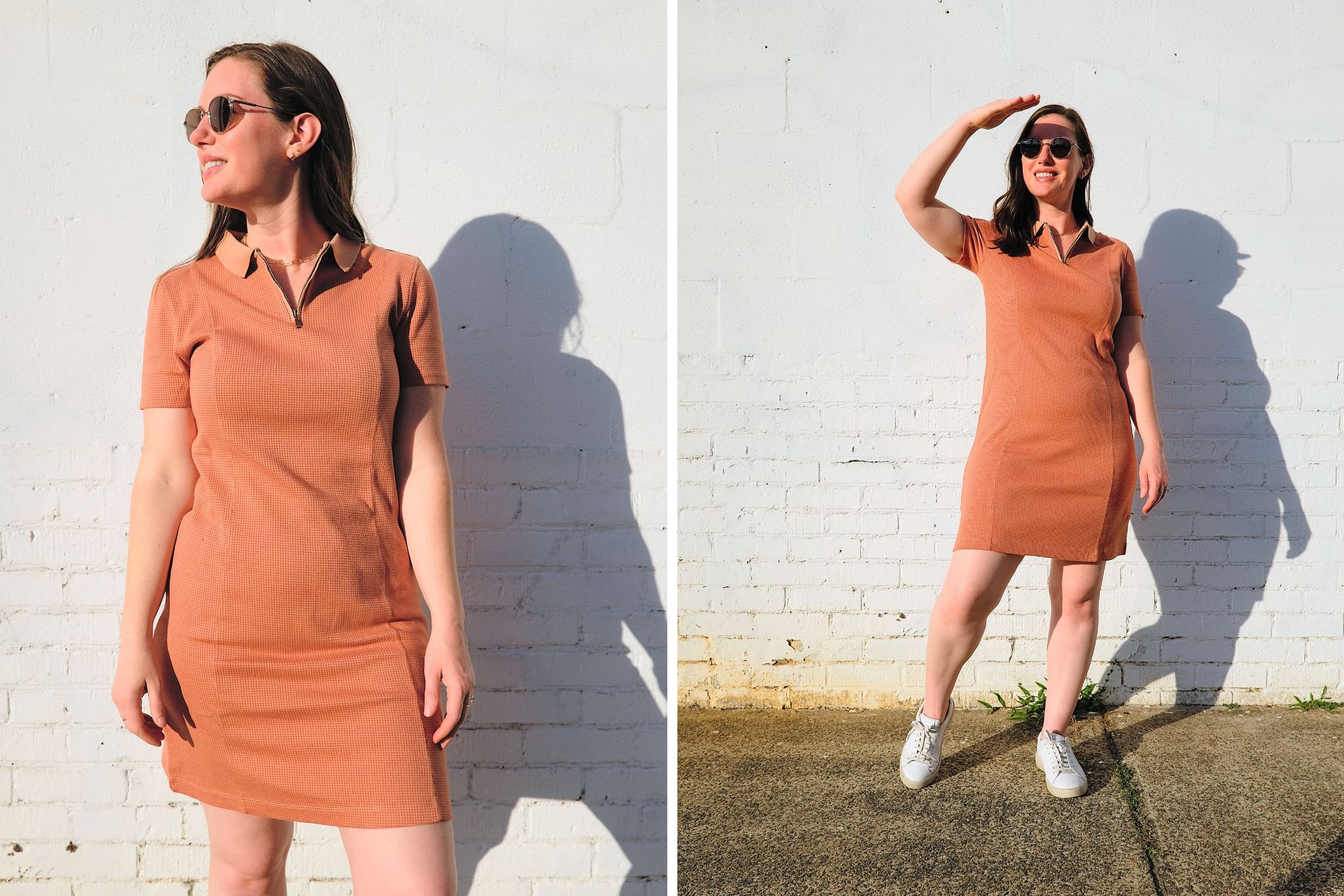 Alyssa wears the Jules Tennis Dress from ABLE in two photos