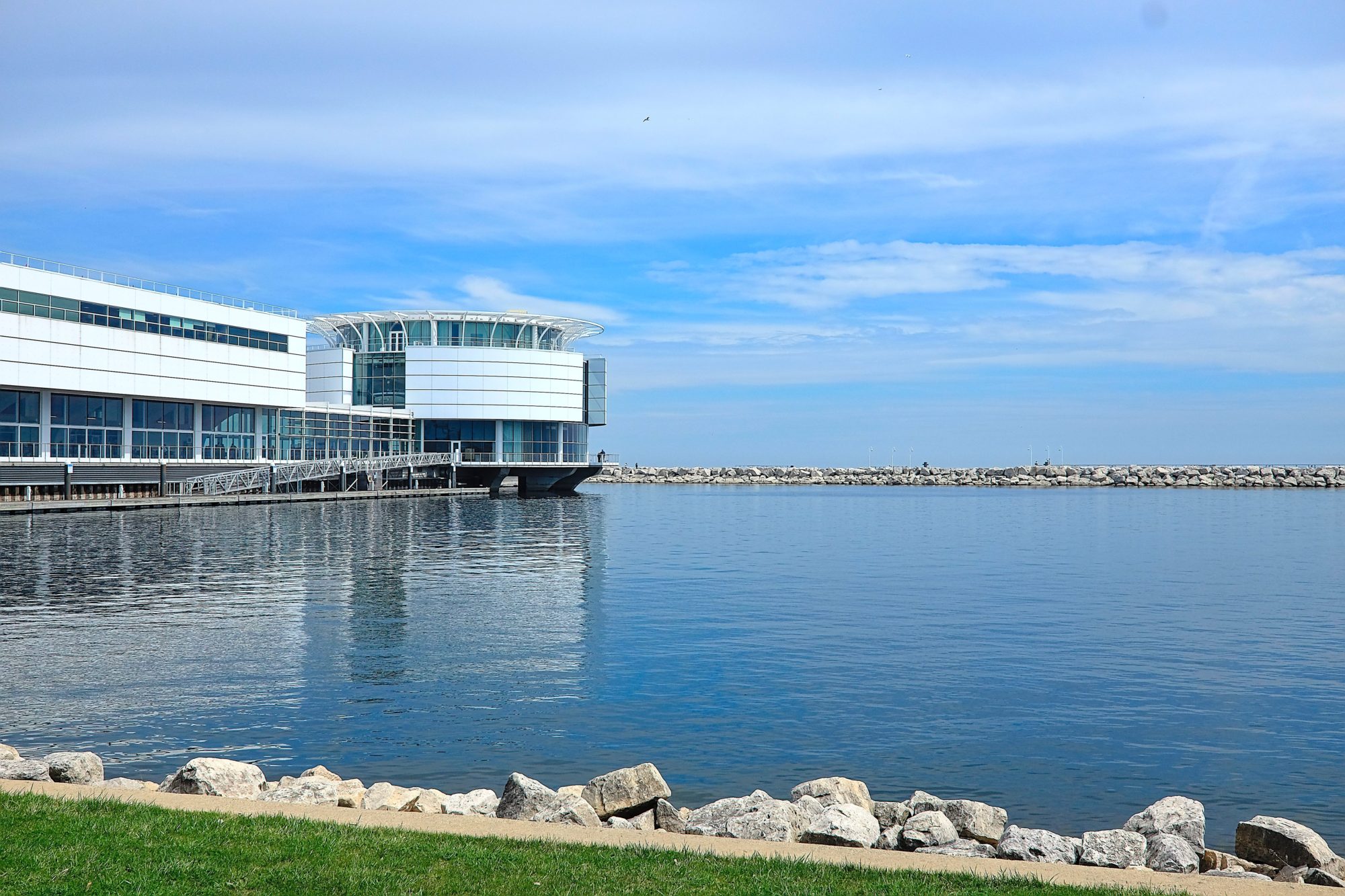 A portion of Discovery World is seen on Lake Michigan