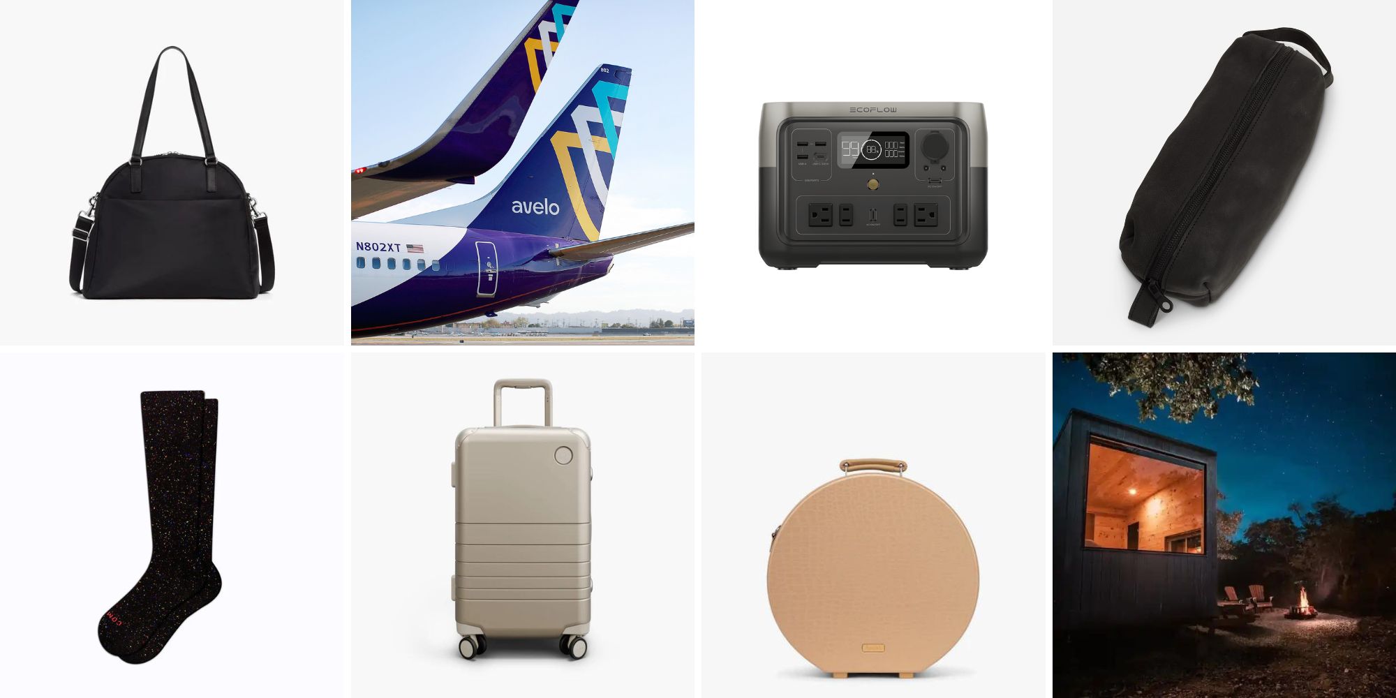 A collage of travel-related items on sale for Memorial Day Weekend