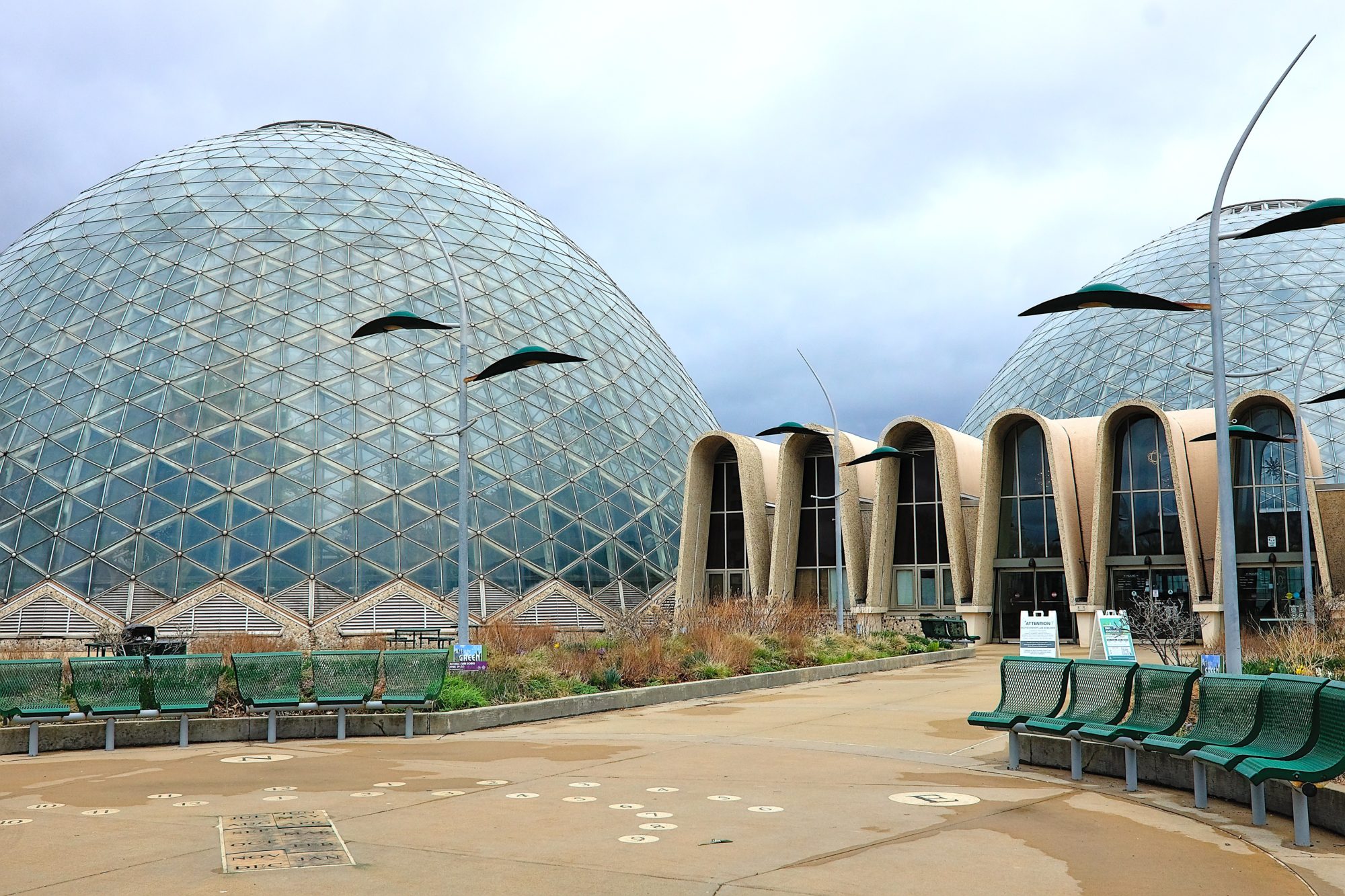 A photo of the Mitchell Park Domes taken near the entrance