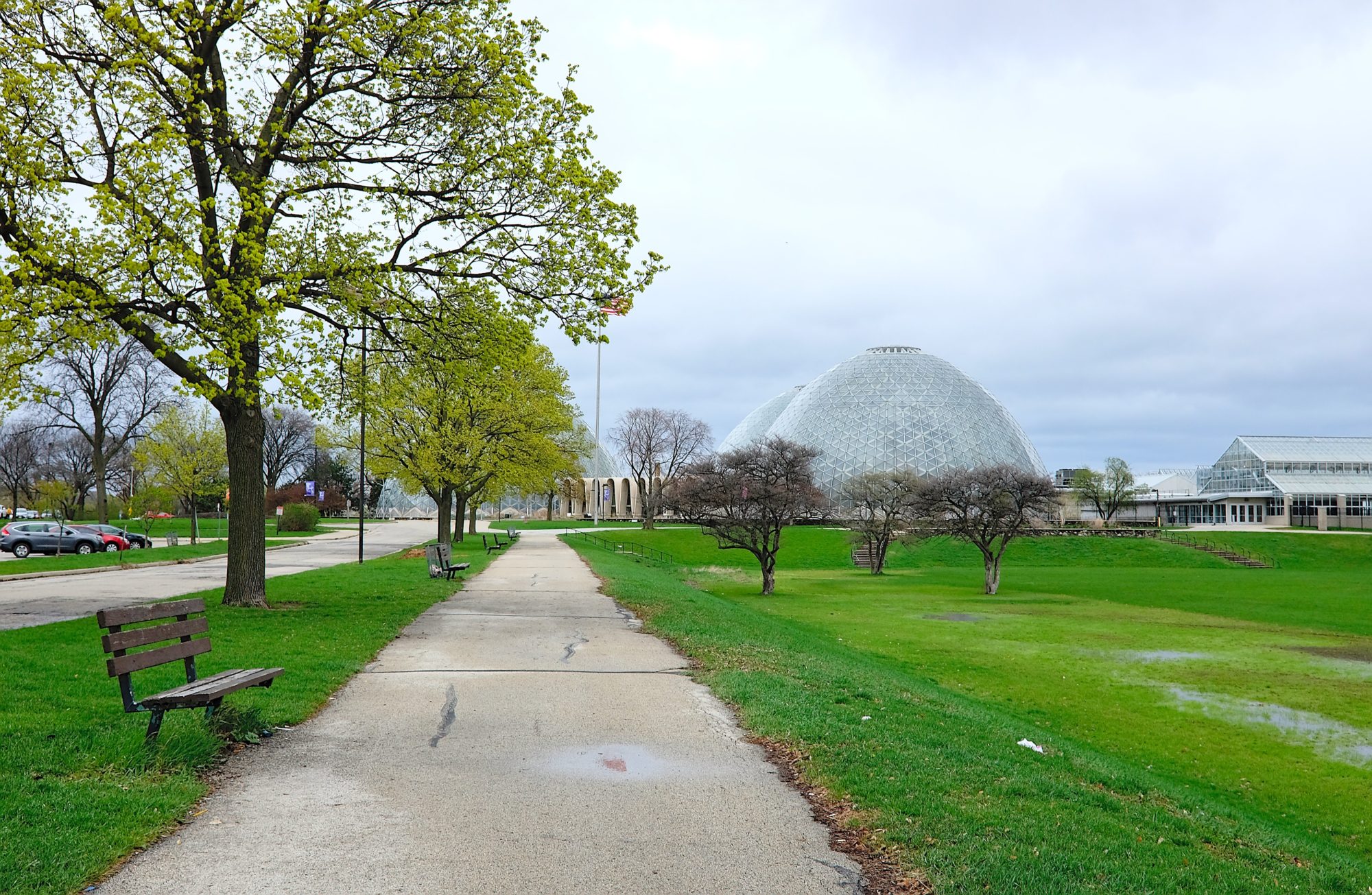 A view of the Mitchell Park Domes from afar