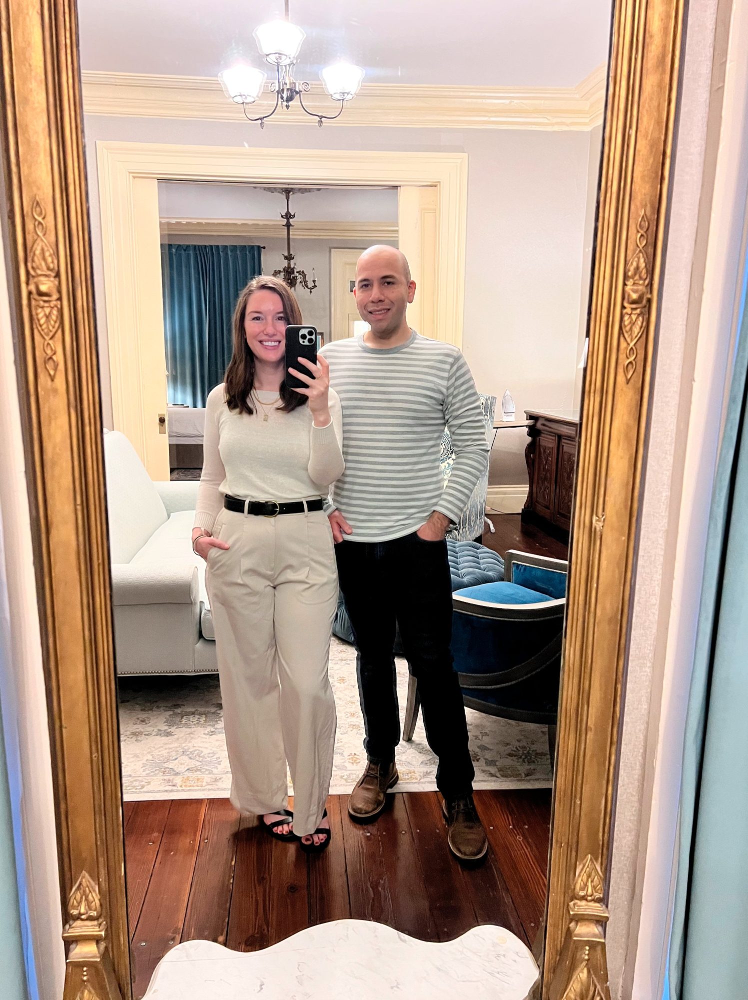 Alyssa and Michael take a mirror selfie before dinner