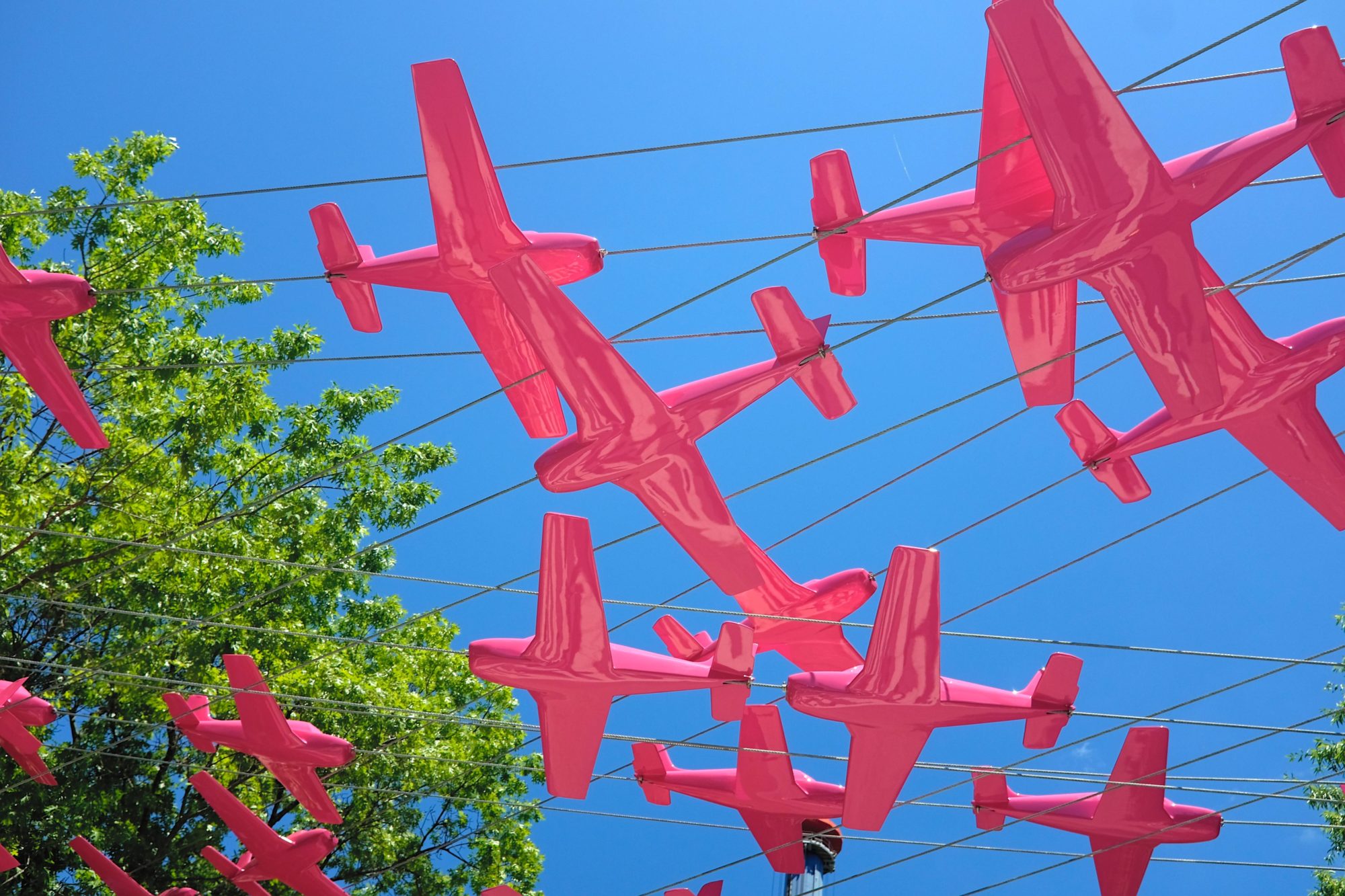 Pink planes fly over Aeronautica Landing