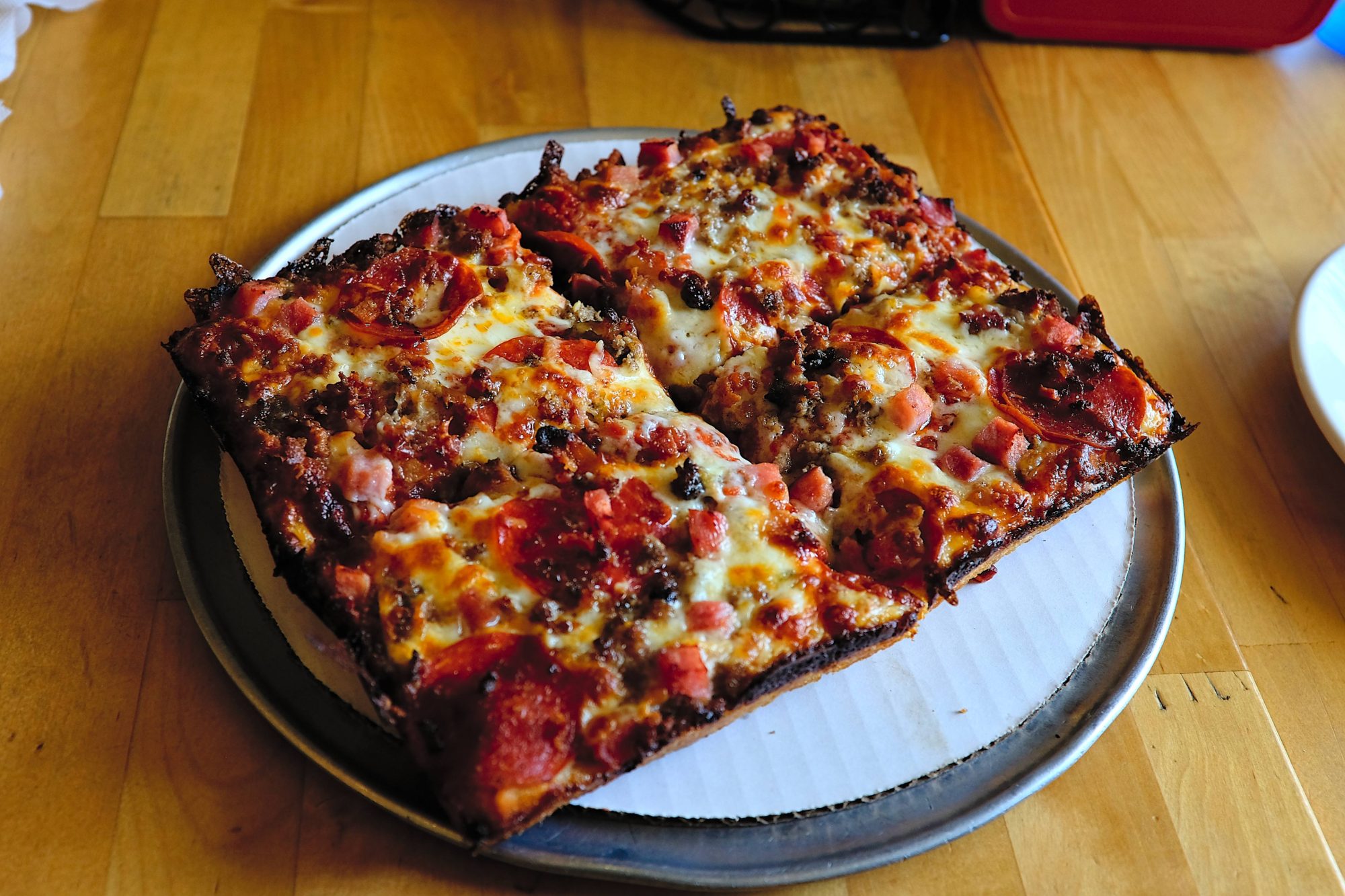 A Detroit style pizza