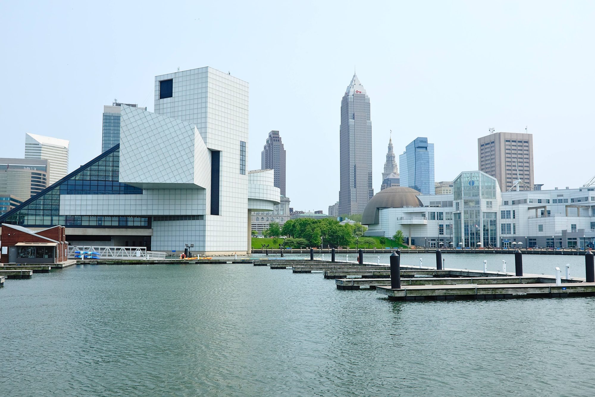 The Cleveland skyline seen from the harbor