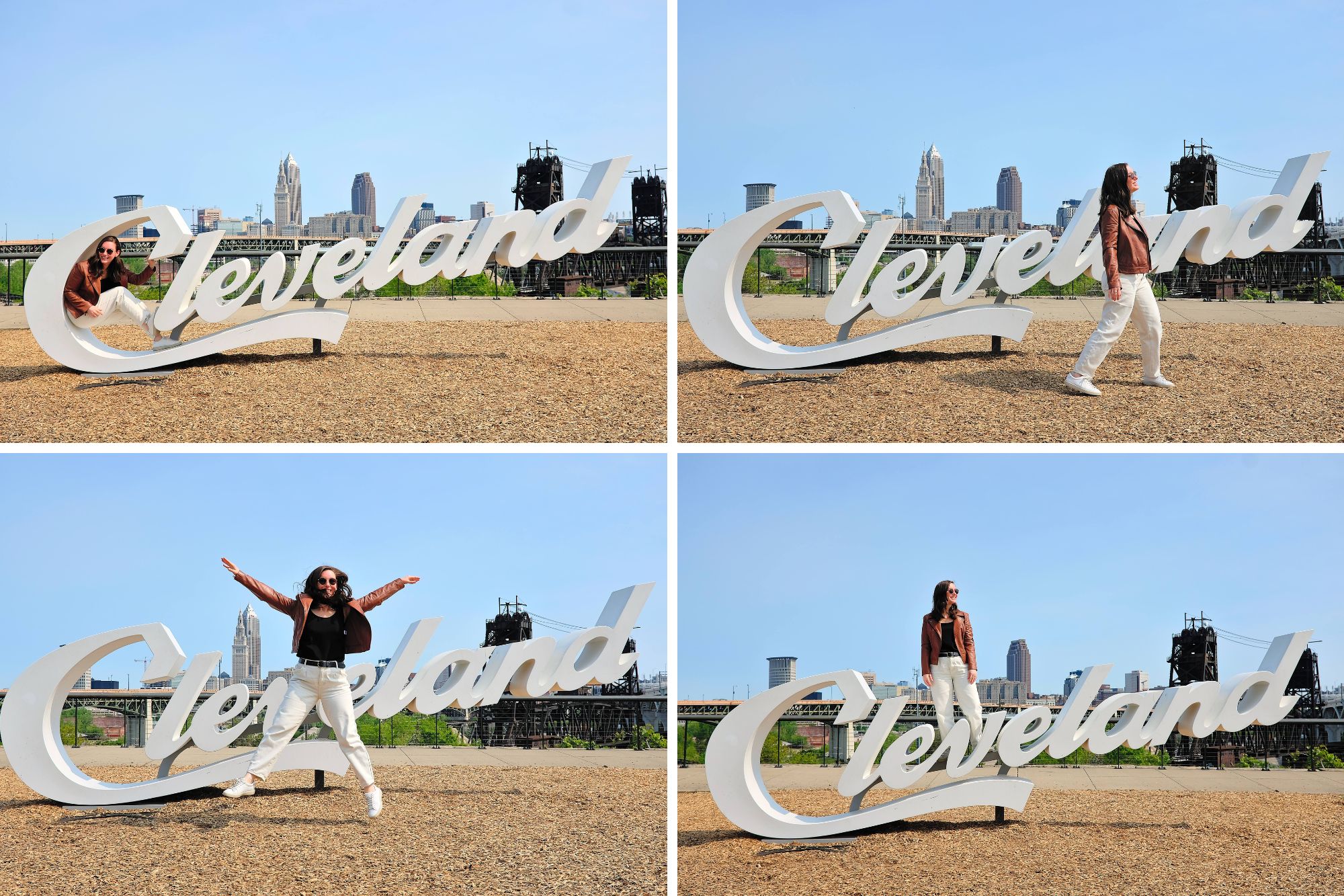 A collage of Alyssa being silly at the Cleveland sign