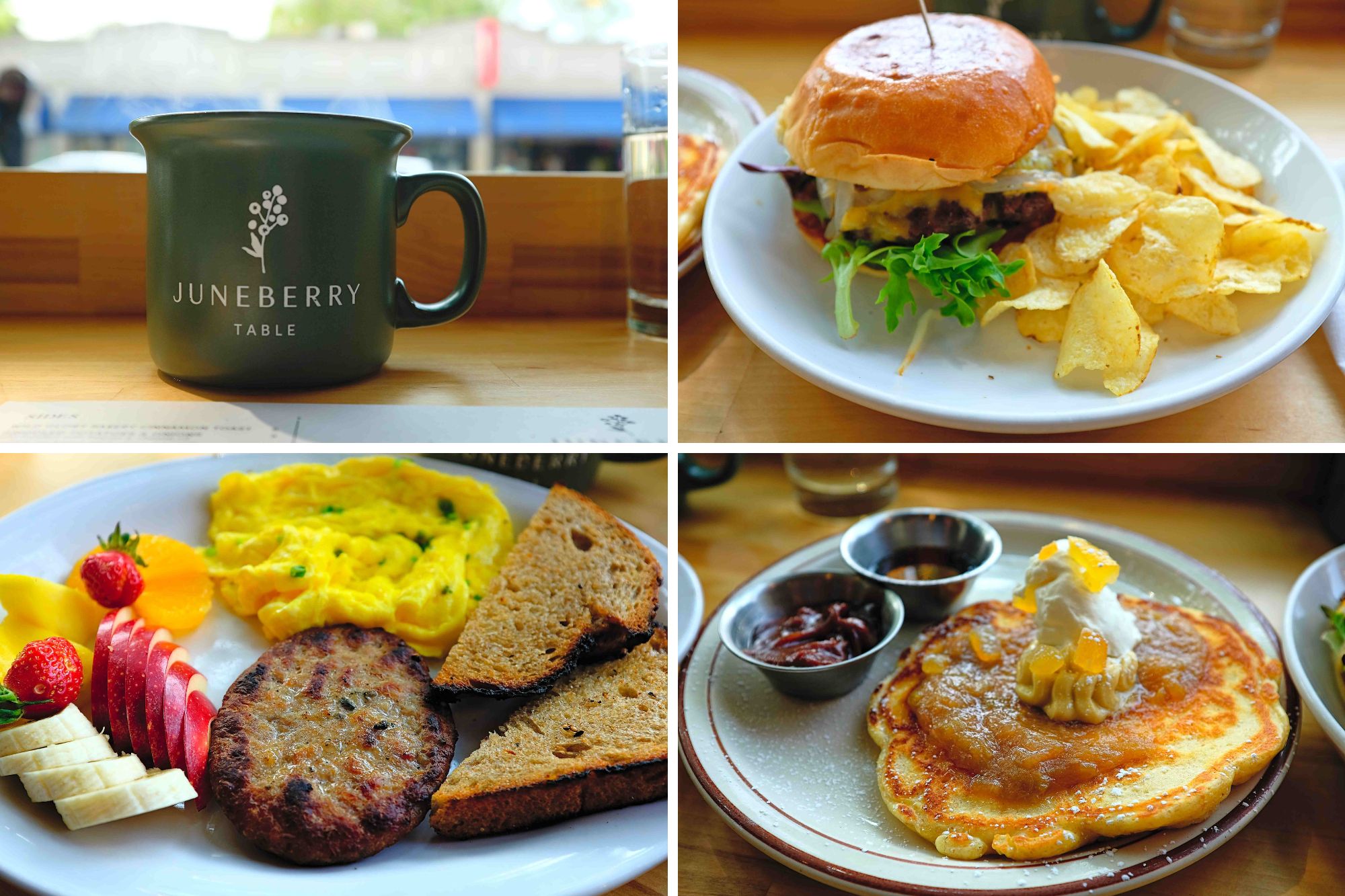 A collage of breakfast and brunch items at Juneberry Table