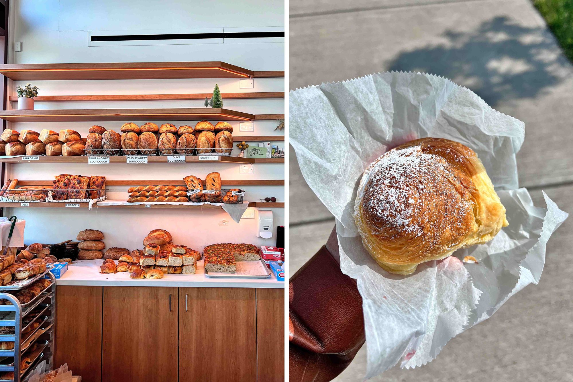 Bread on the wall at Leavened Cleveland and Alyssa holding a pastry