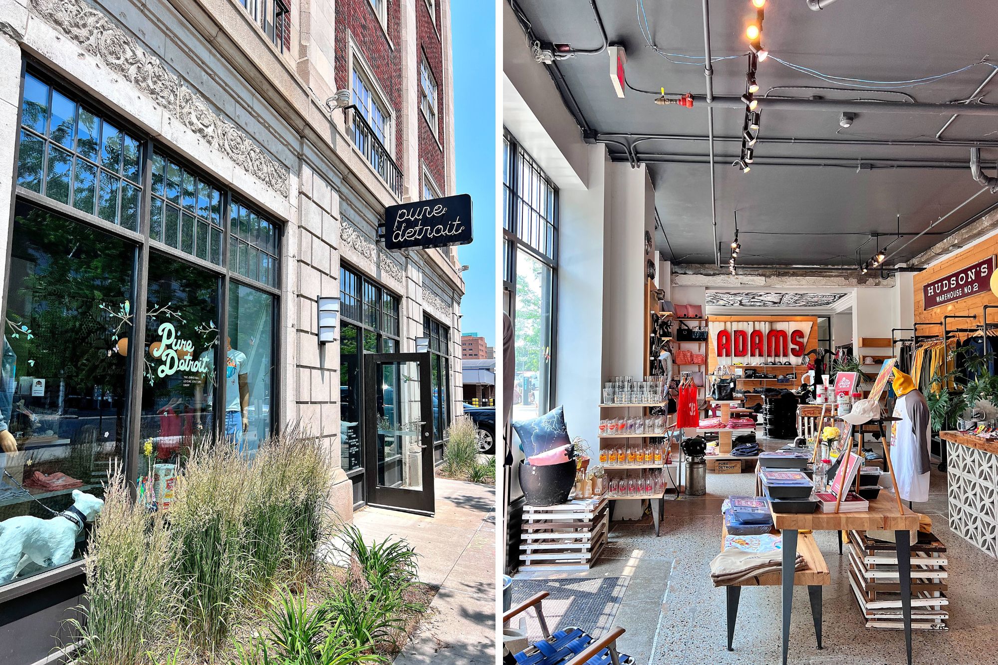 Exterior and interior of Pure Detroit's shop