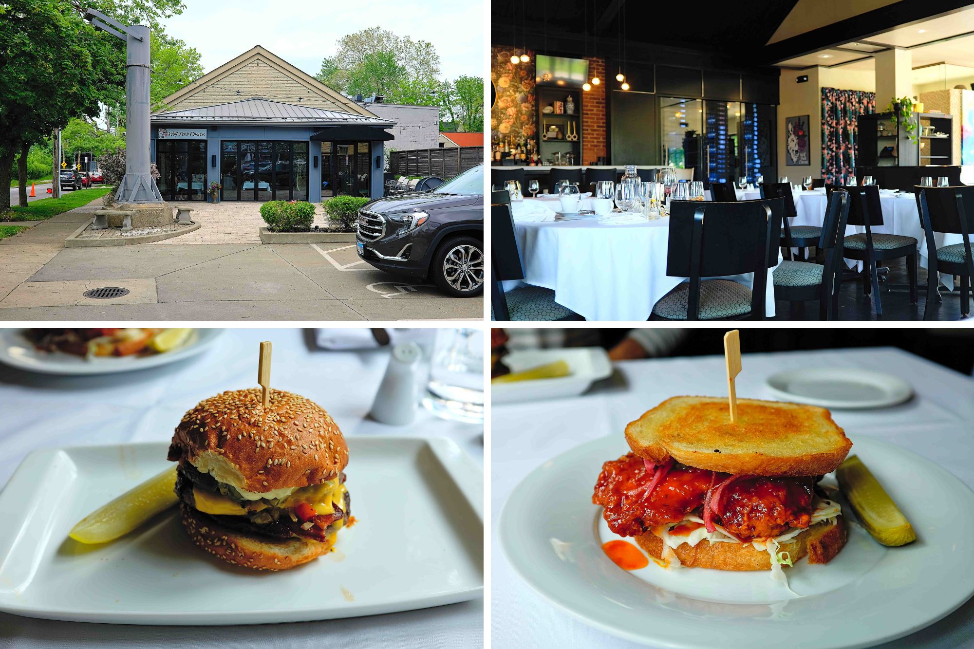 Collage of the restaurant and meals at Wolf Pack Chorus