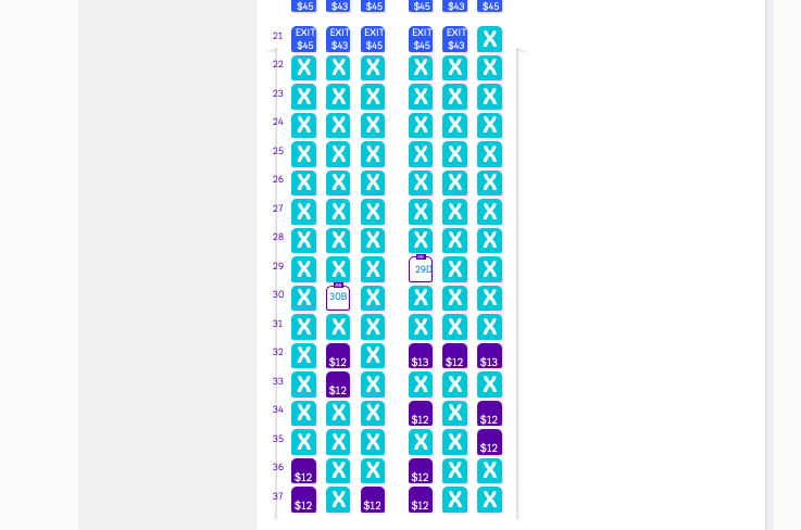 A screenshot of Alyssa and Michael's seats in different rows
