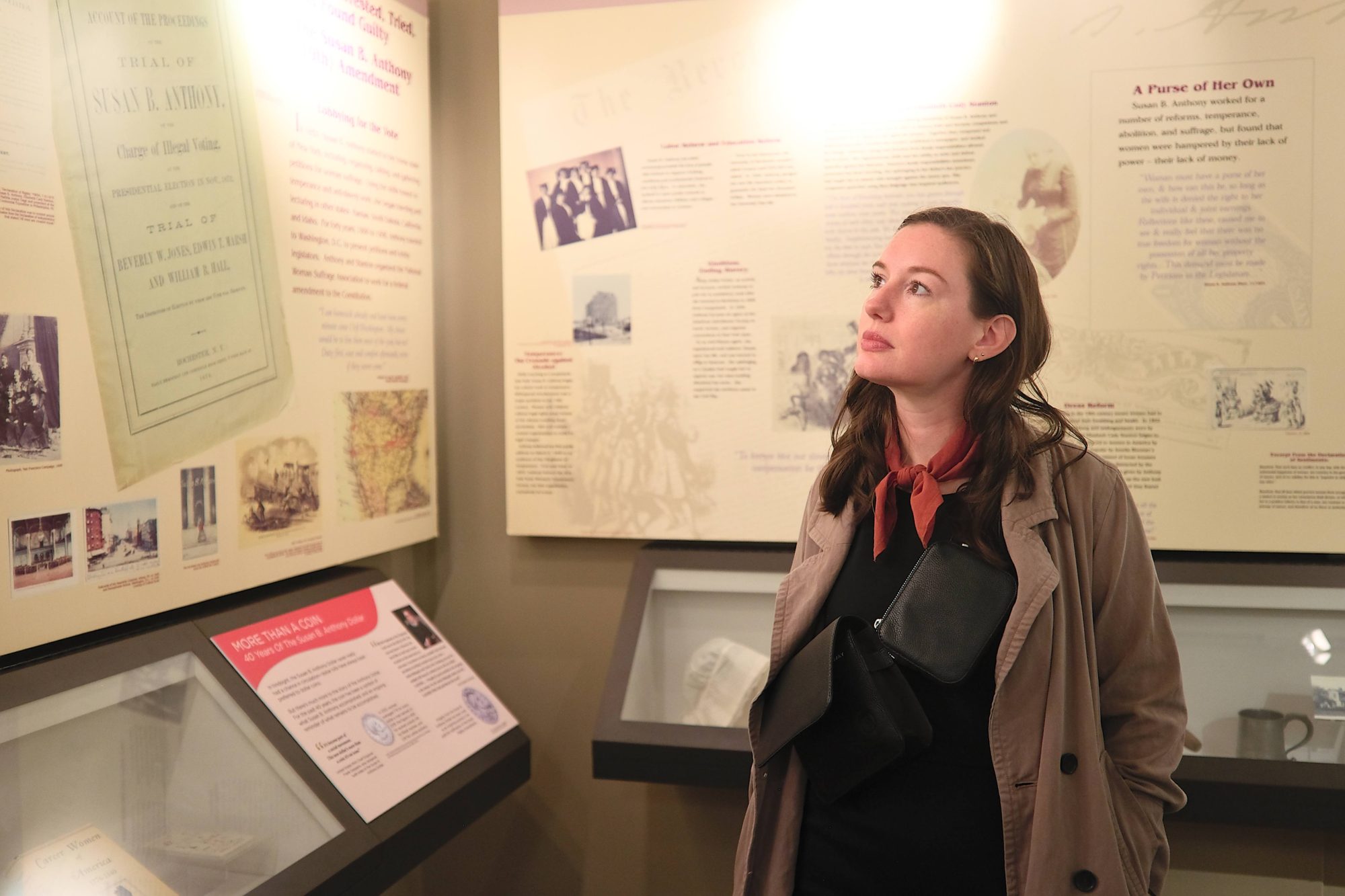 Alyssa examines an exhibit at the Susan B. Anthony Museum & Home