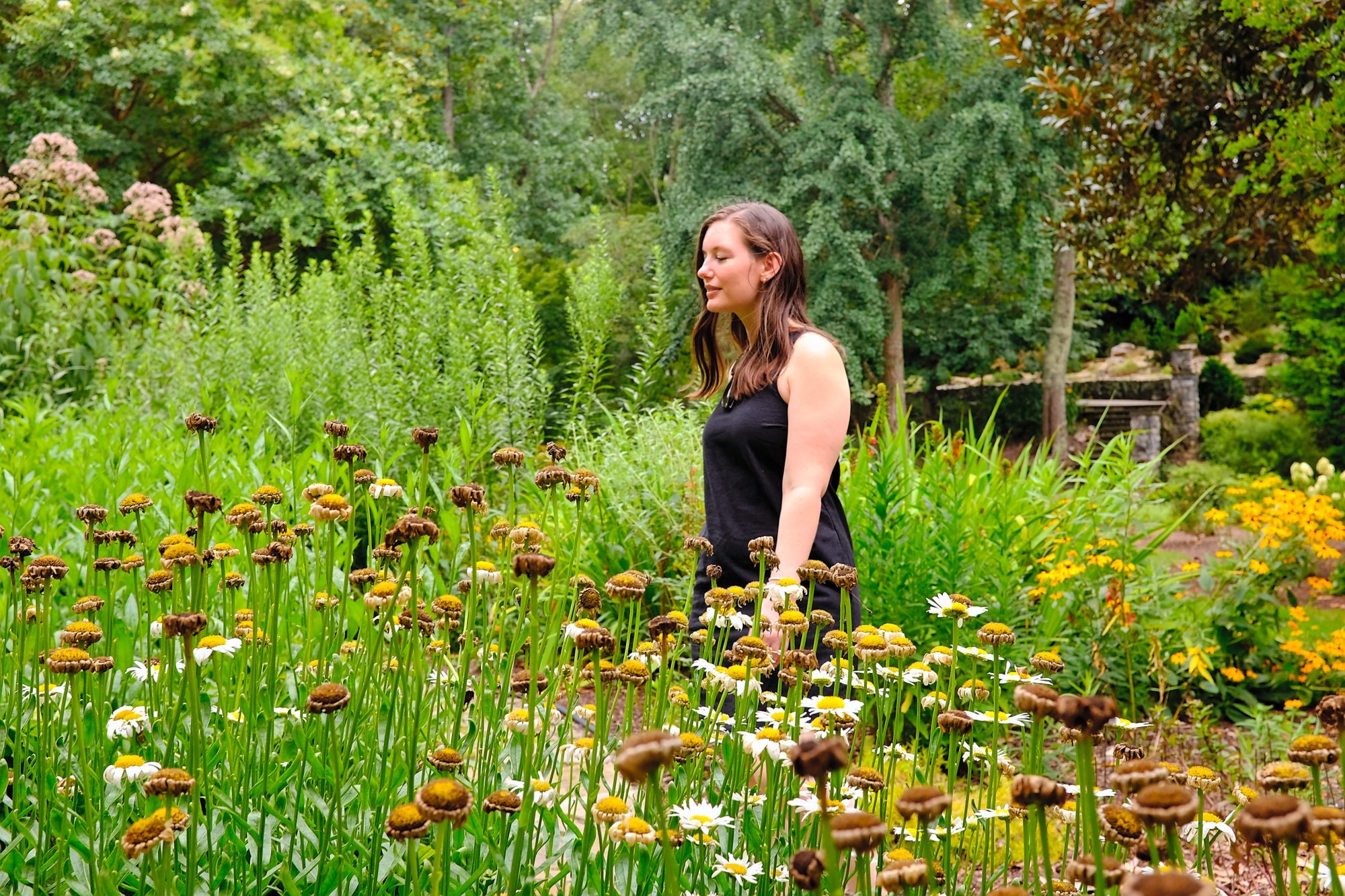 Alyssa walks through the flowers