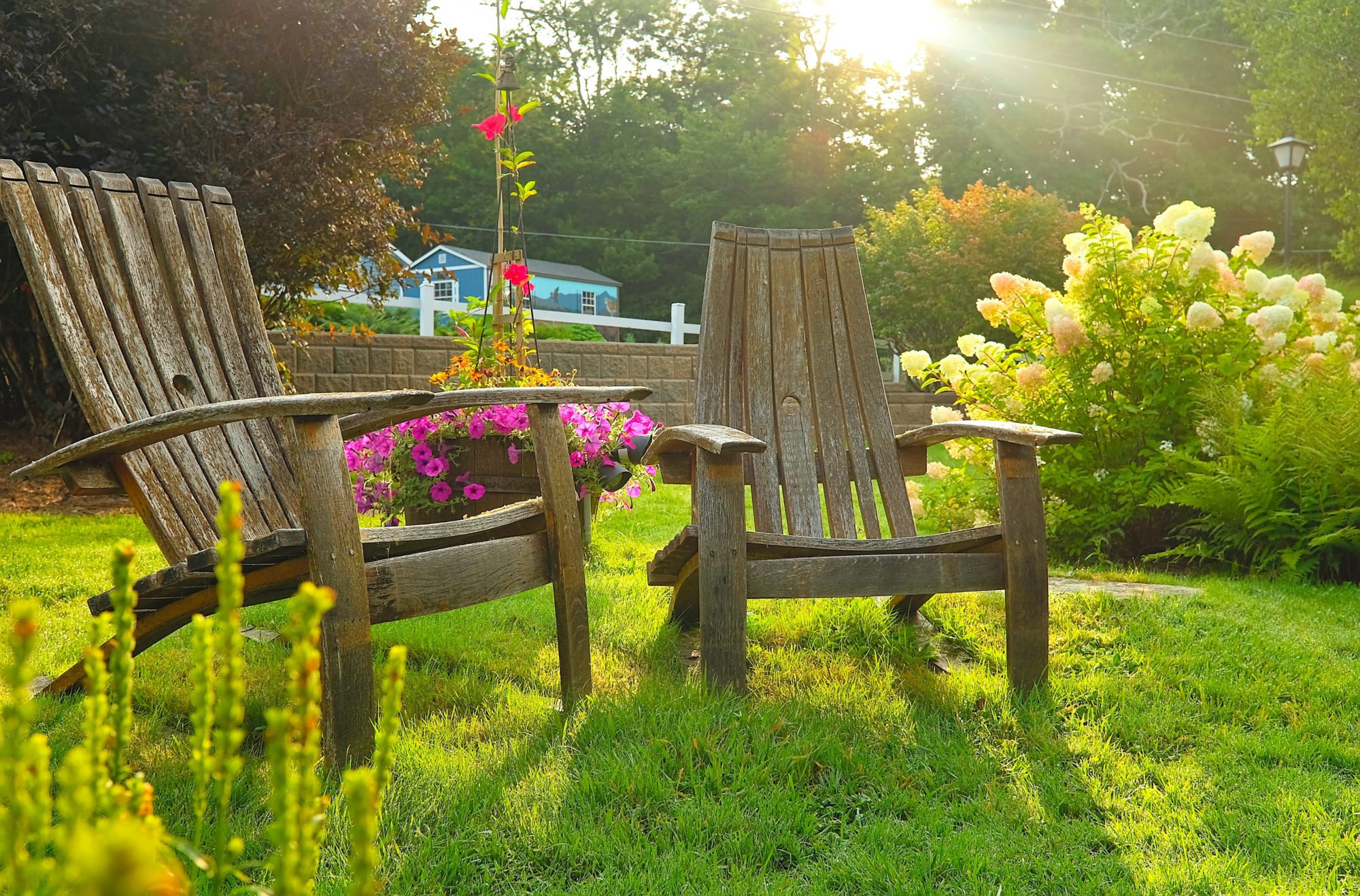 Two chairs sit facing away from Blowing Rock's Main Street