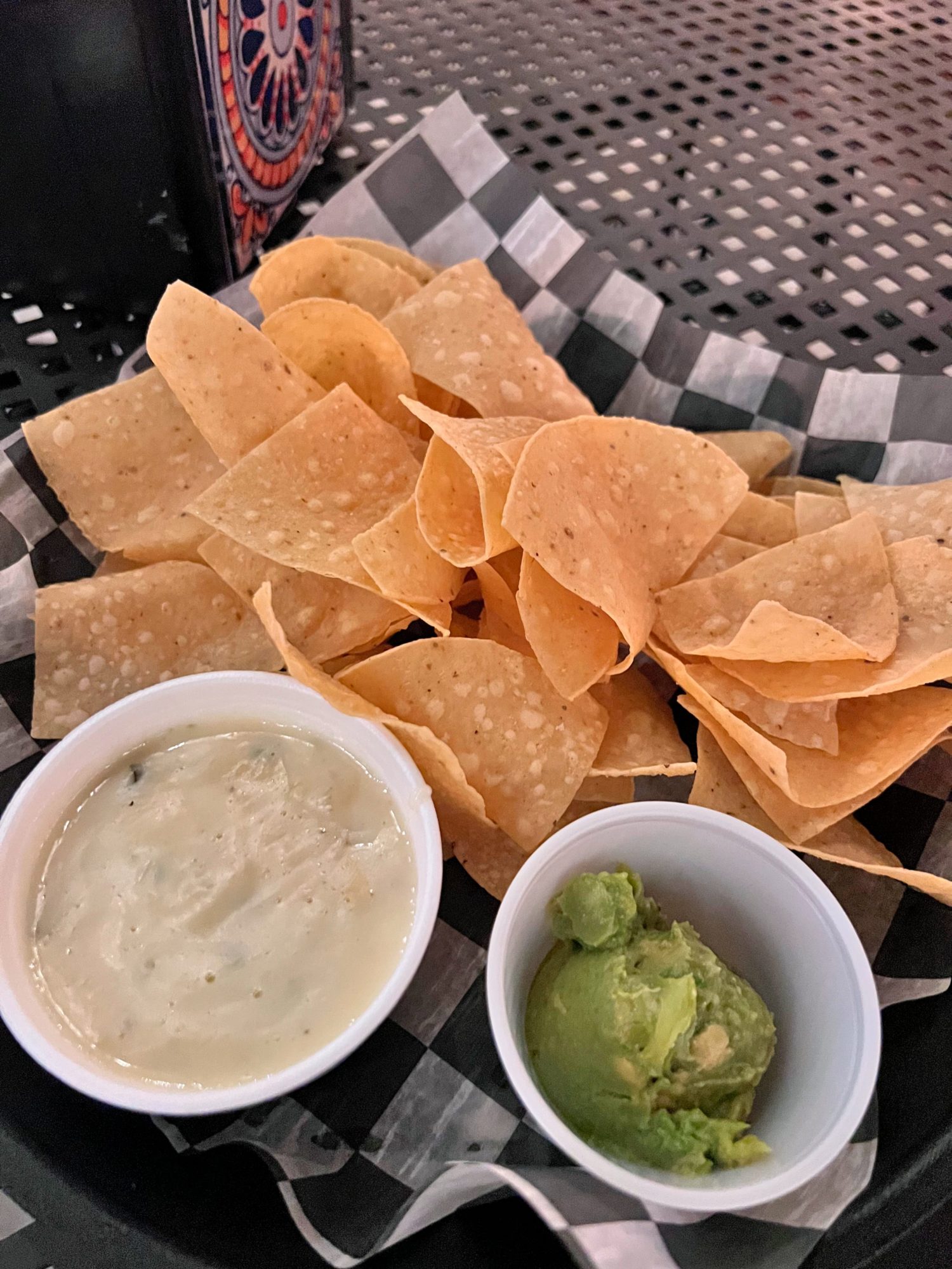 Chips, guac, and queso from BAD