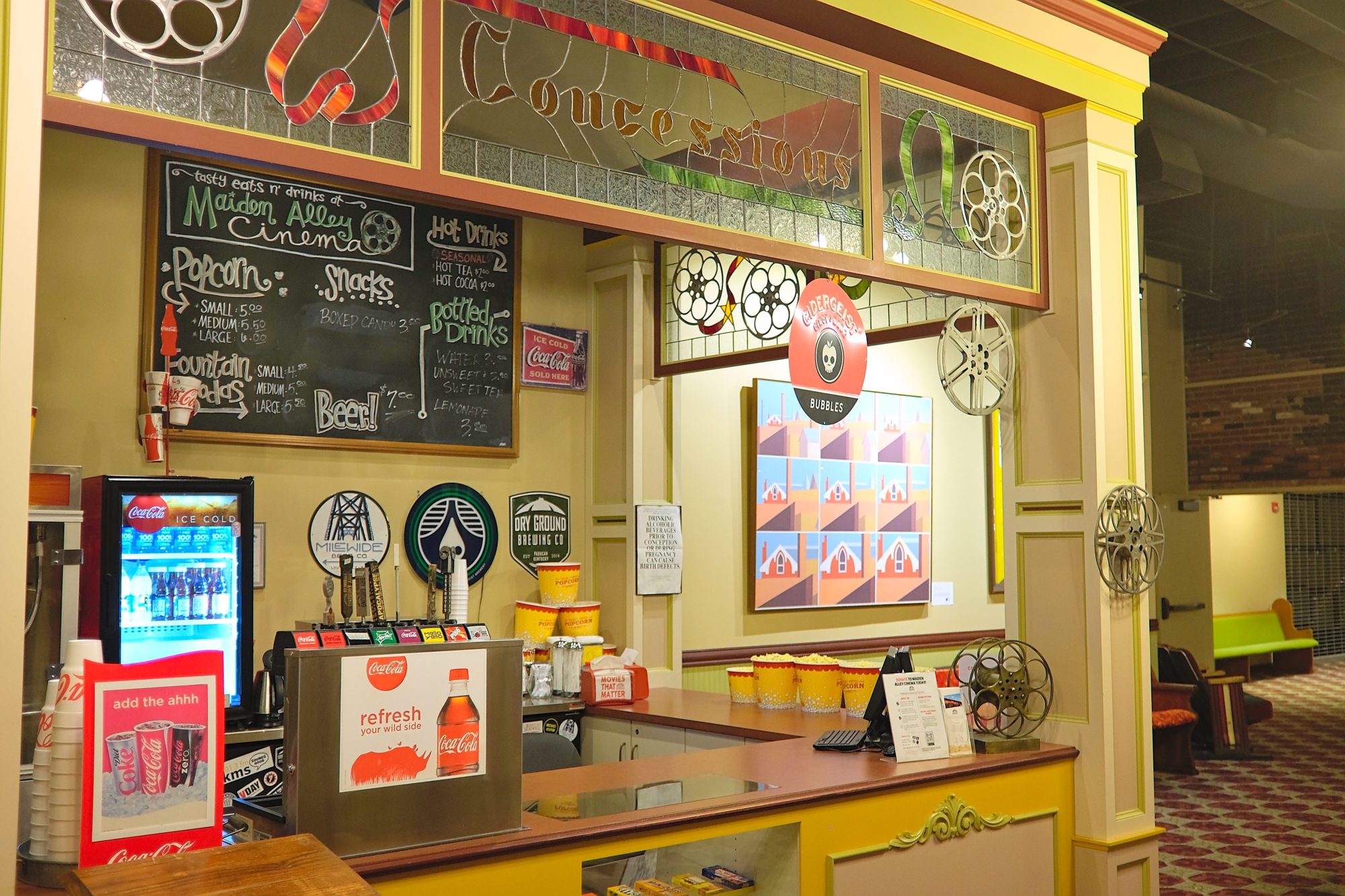 The concession stand at Maiden Alley Cinema