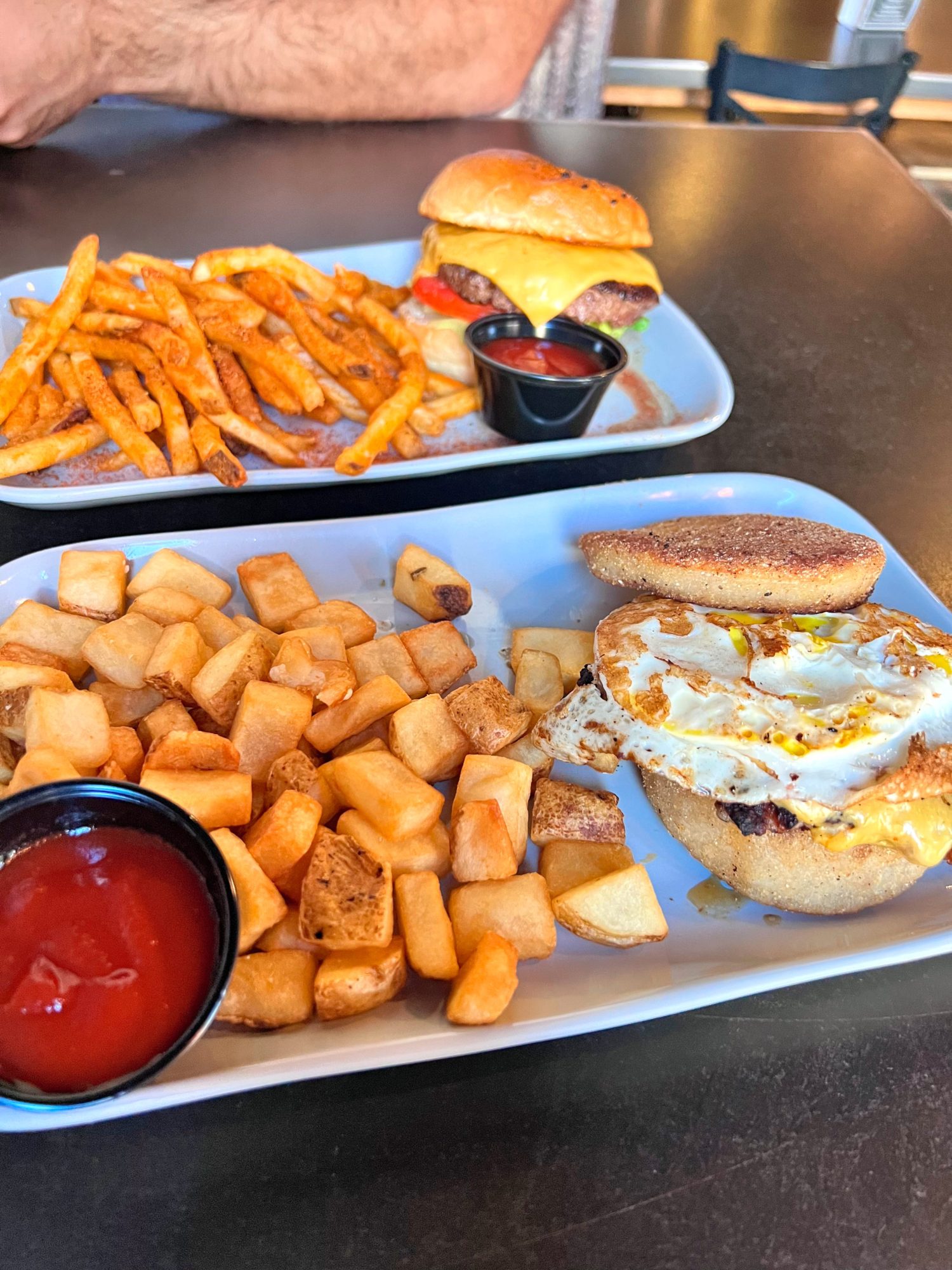 A table with two meals at Over/Under