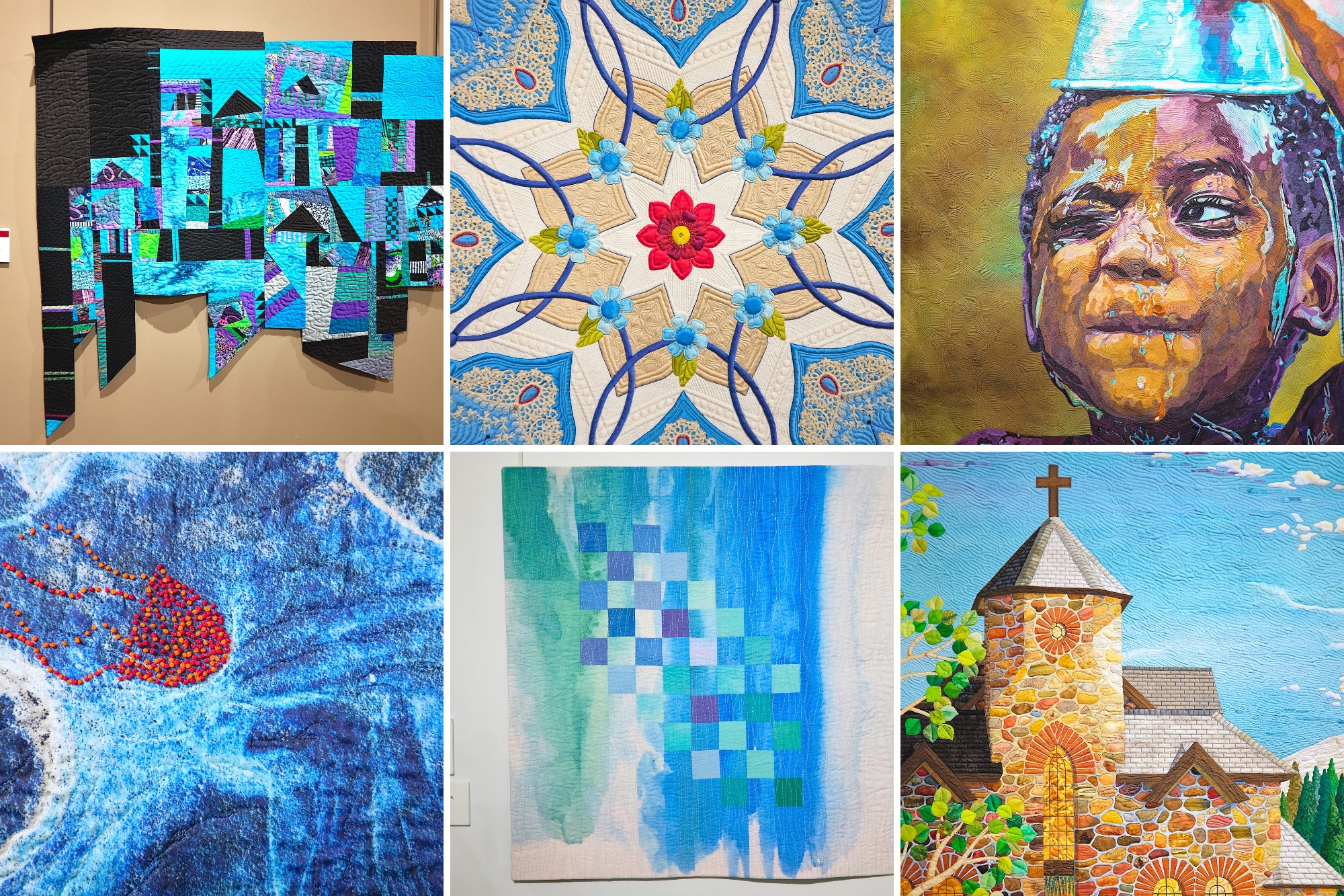 A collage of quilts at the National Quilt Museum
