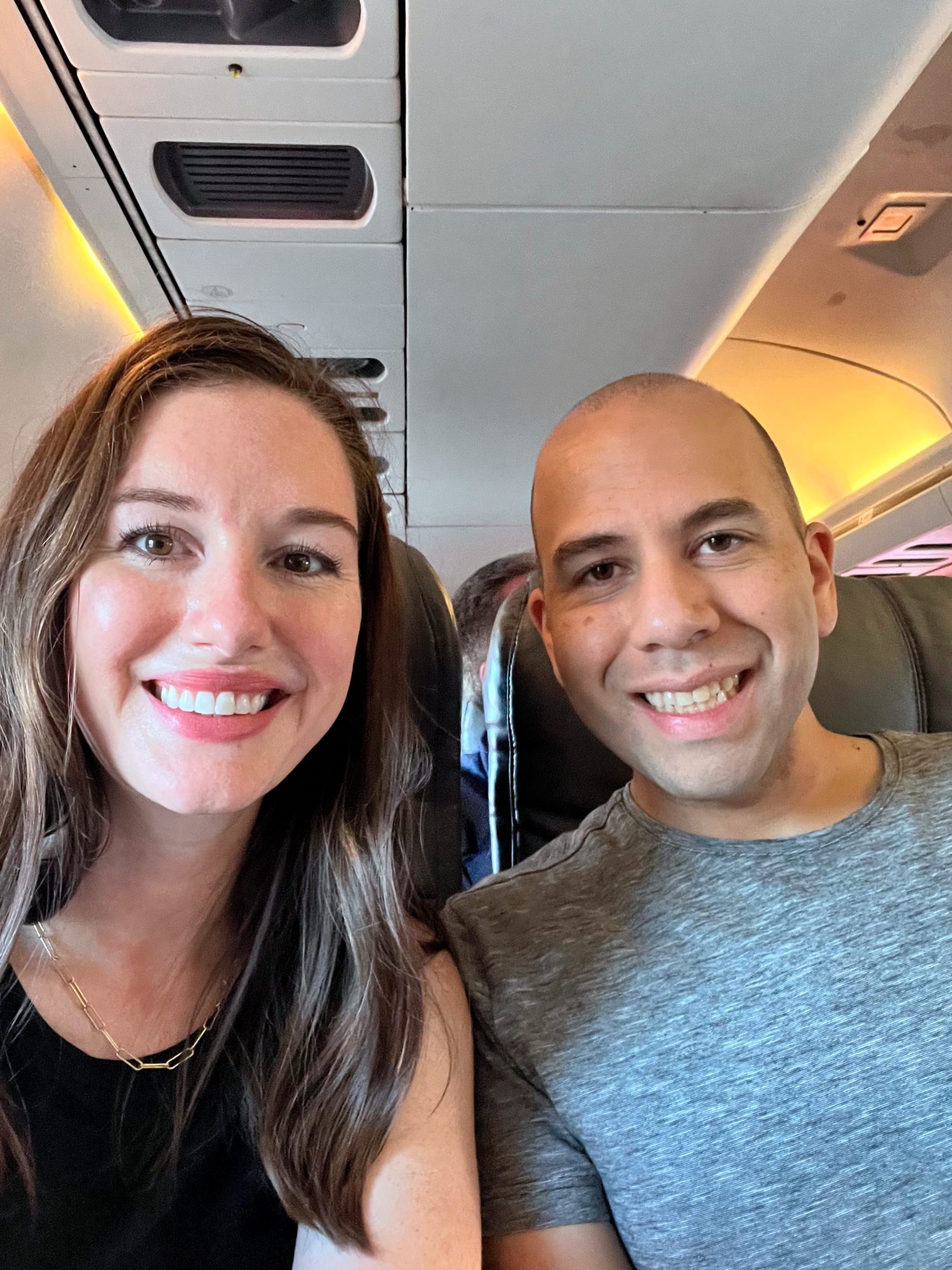 Alyssa and Michael on a Contour Airlines flight
