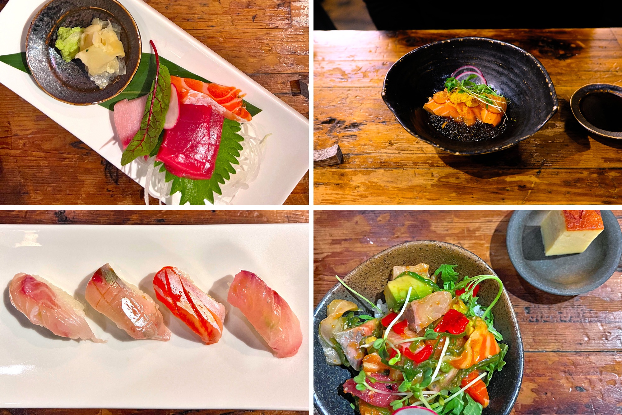 Five dishes served in M Sushi's Lite Omakase