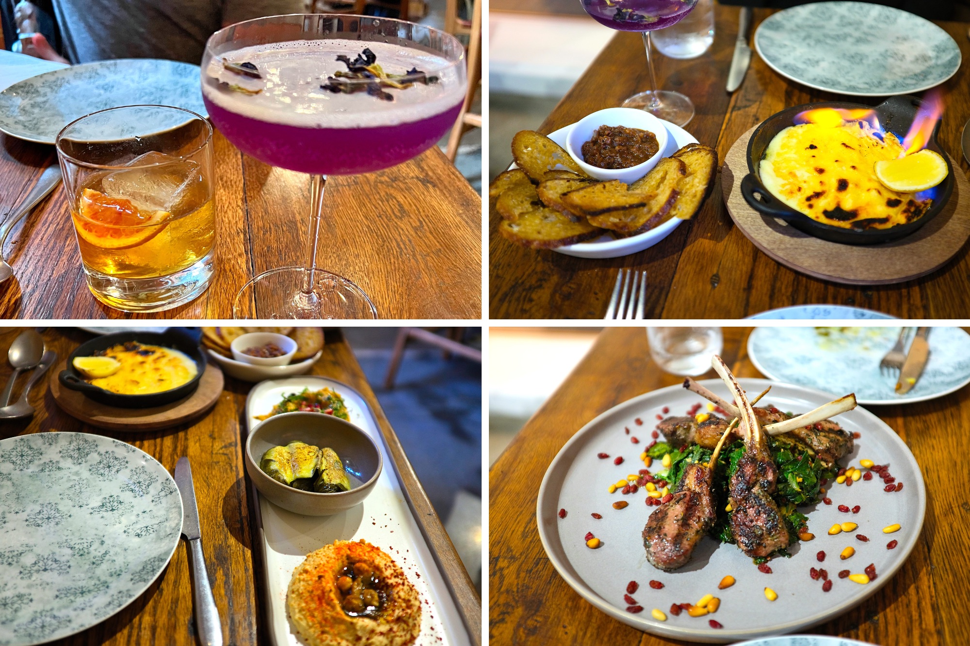 Four images of food and drinks at Nikos in Durham