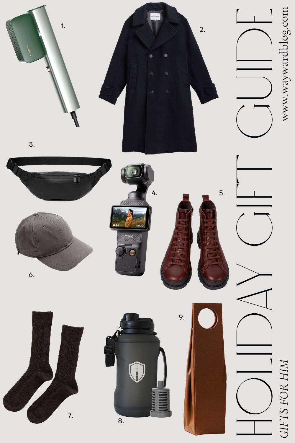A collage of items in the 2023 gift guide for him with numbers