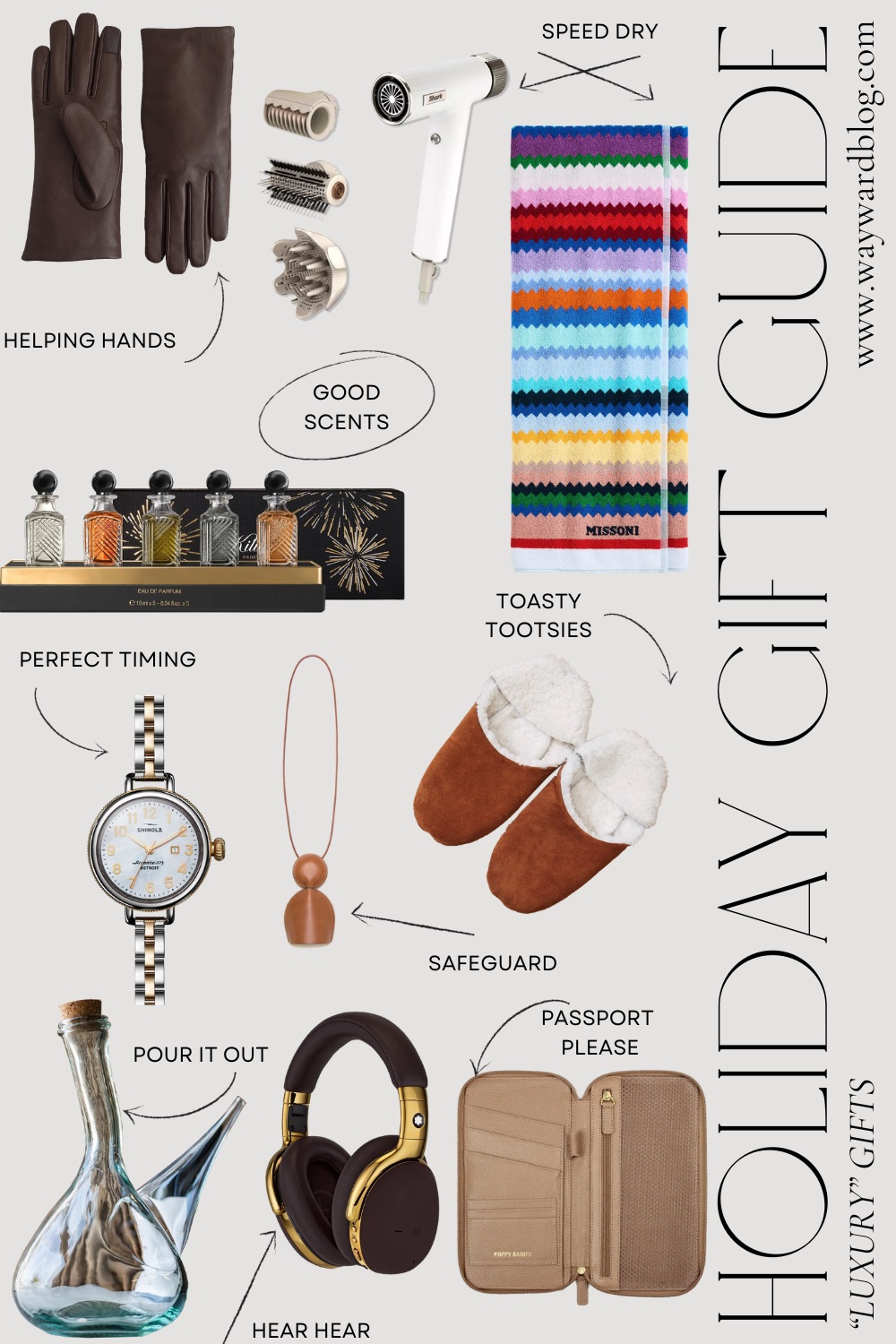 A collage of items in the luxury gift guide