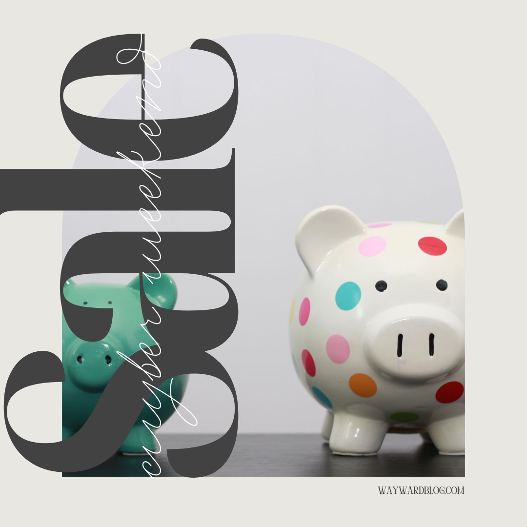 Two piggy banks with text overlay reading "Cyber weekend sale"