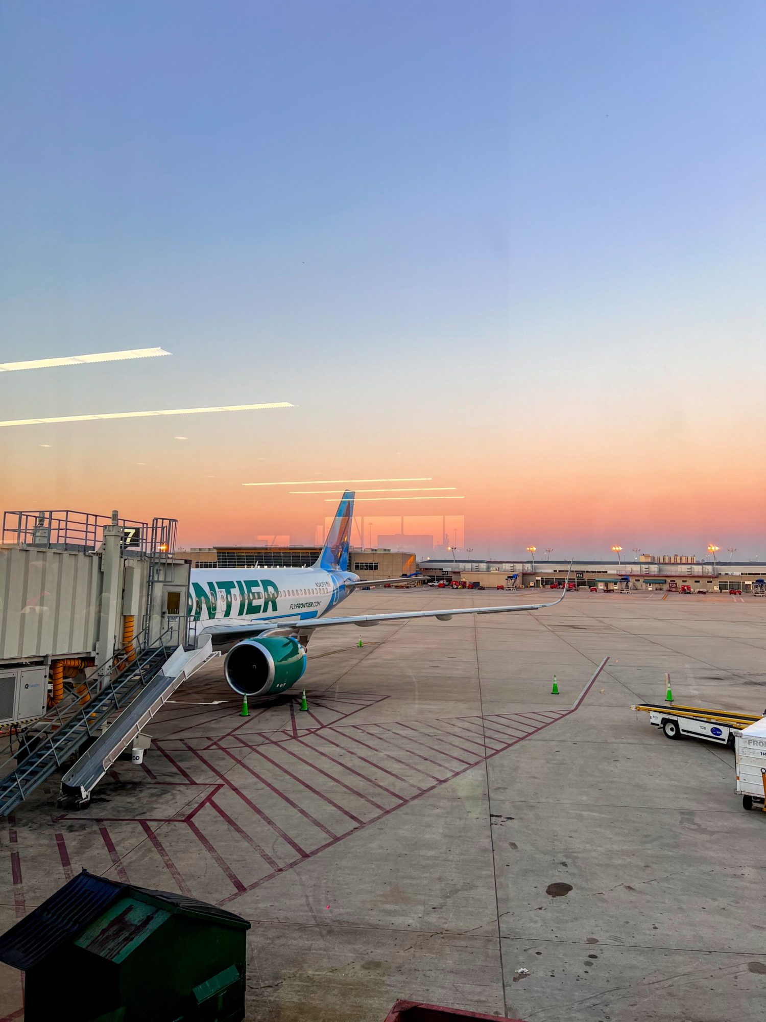 A Frontier plane at dusk