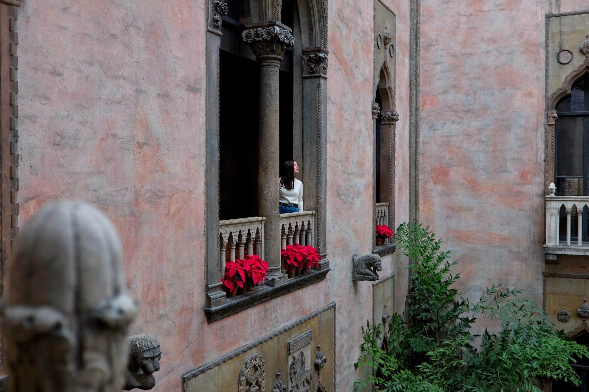 Alyssa looks out over the courtyard at the Isabella Stewart Gardner Museum