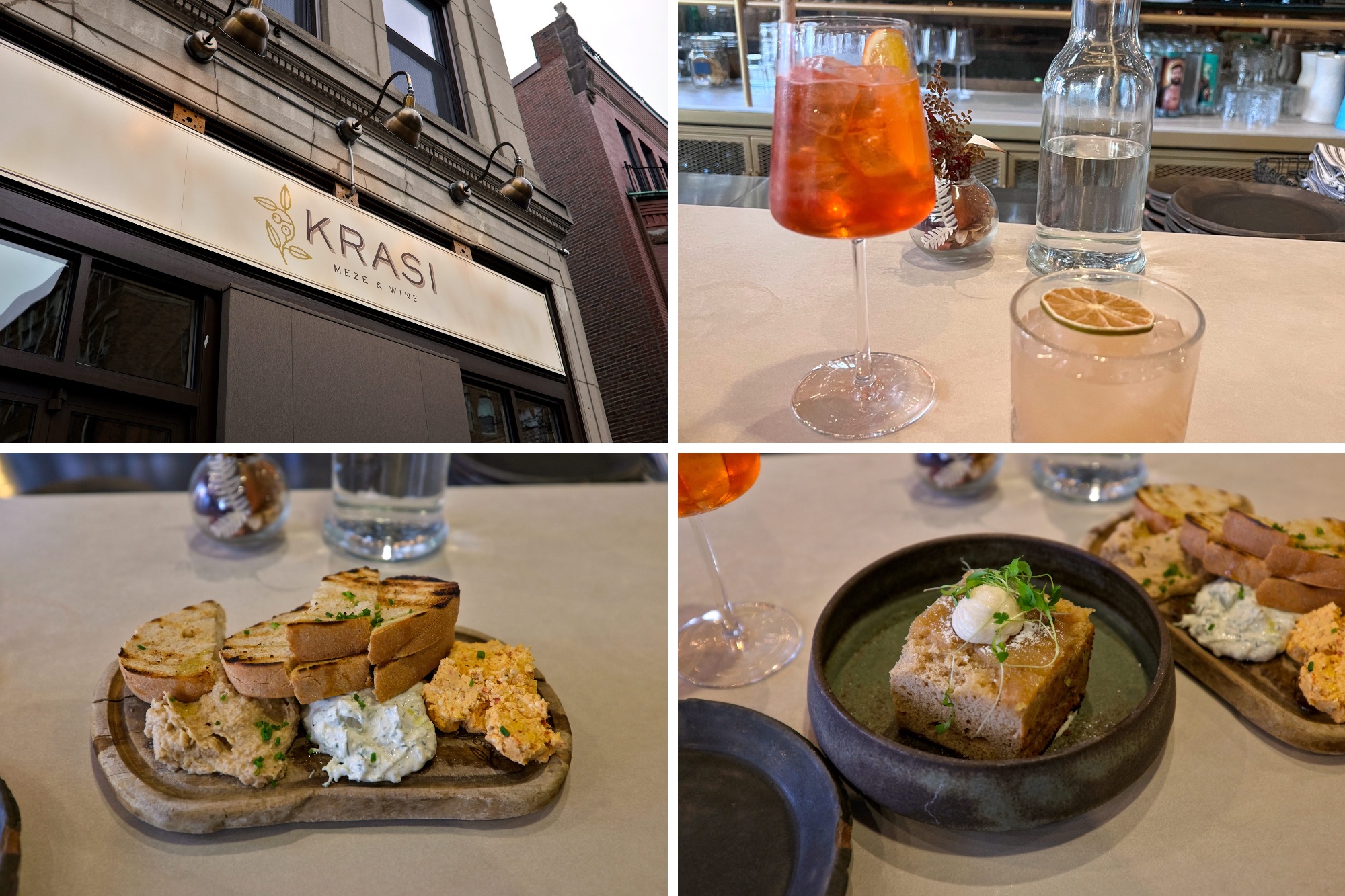 Dishes and exterior of Boston's Krasi